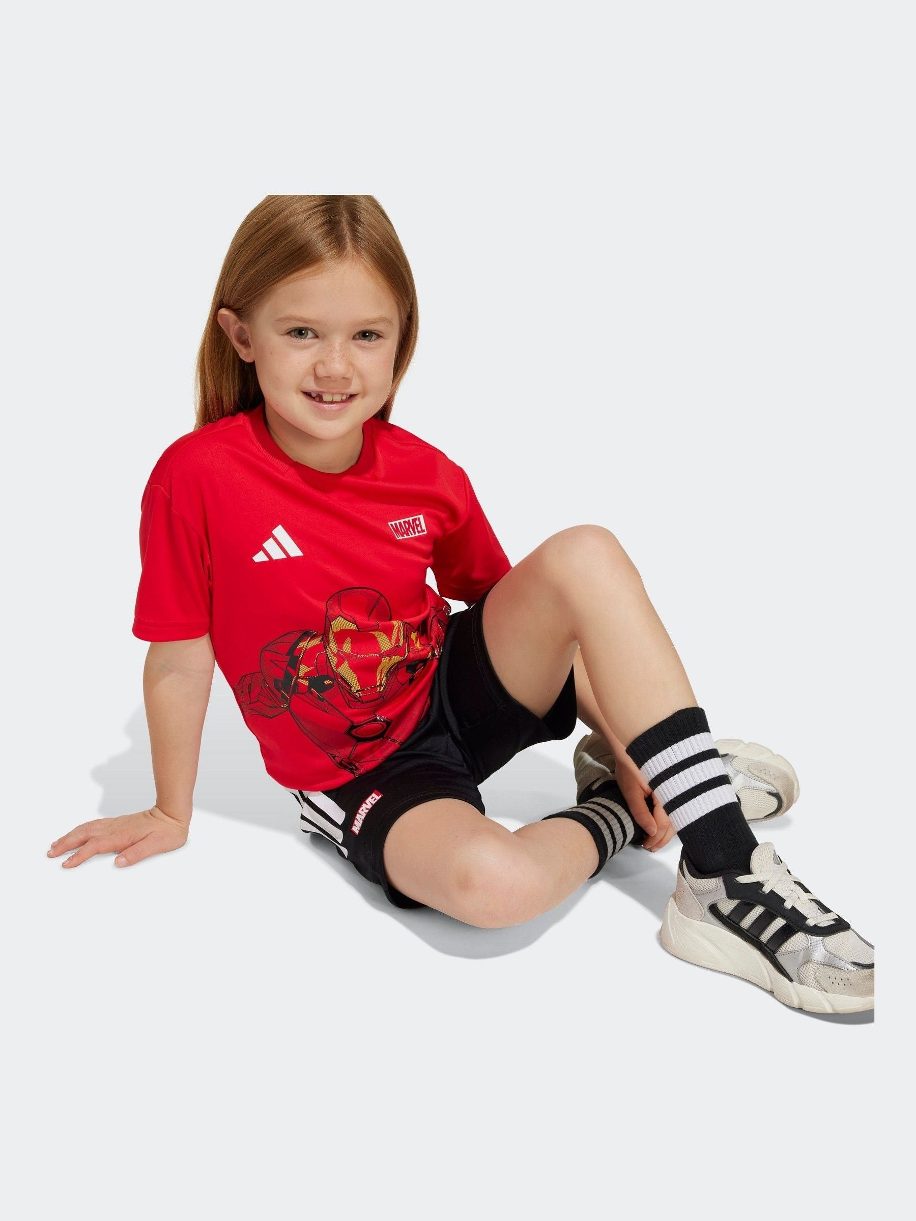 adidas Red Marvel Iron Man T-Shirt and Shorts Set