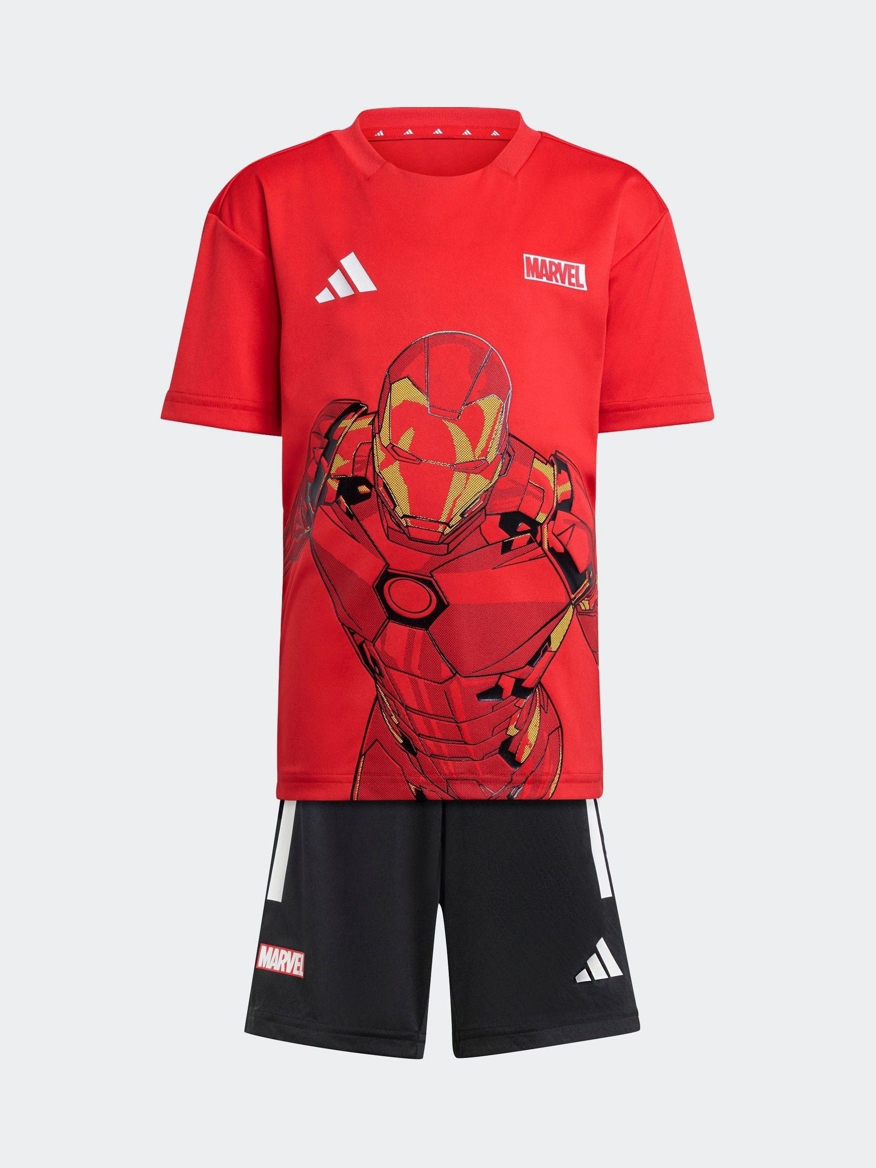 adidas Red Marvel Iron Man T-Shirt and Shorts Set