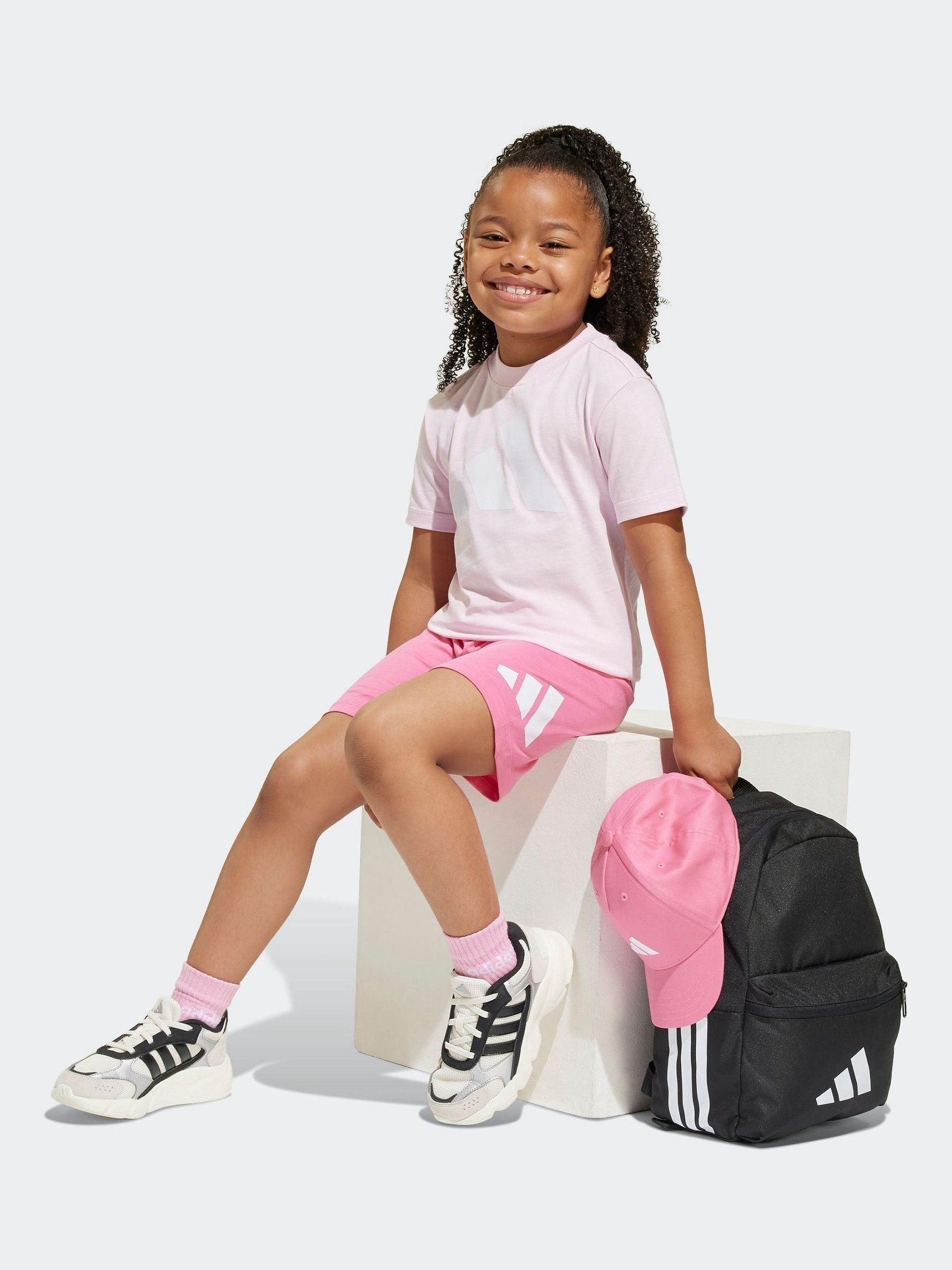 adidas Pink Essentials 100% Cotton Shorts and T-Shirt Set