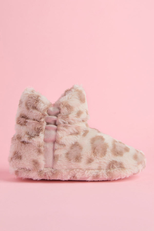 Animal Leopard Print Cosy Faux Fur Ruched Bootie Nightwear Slippers