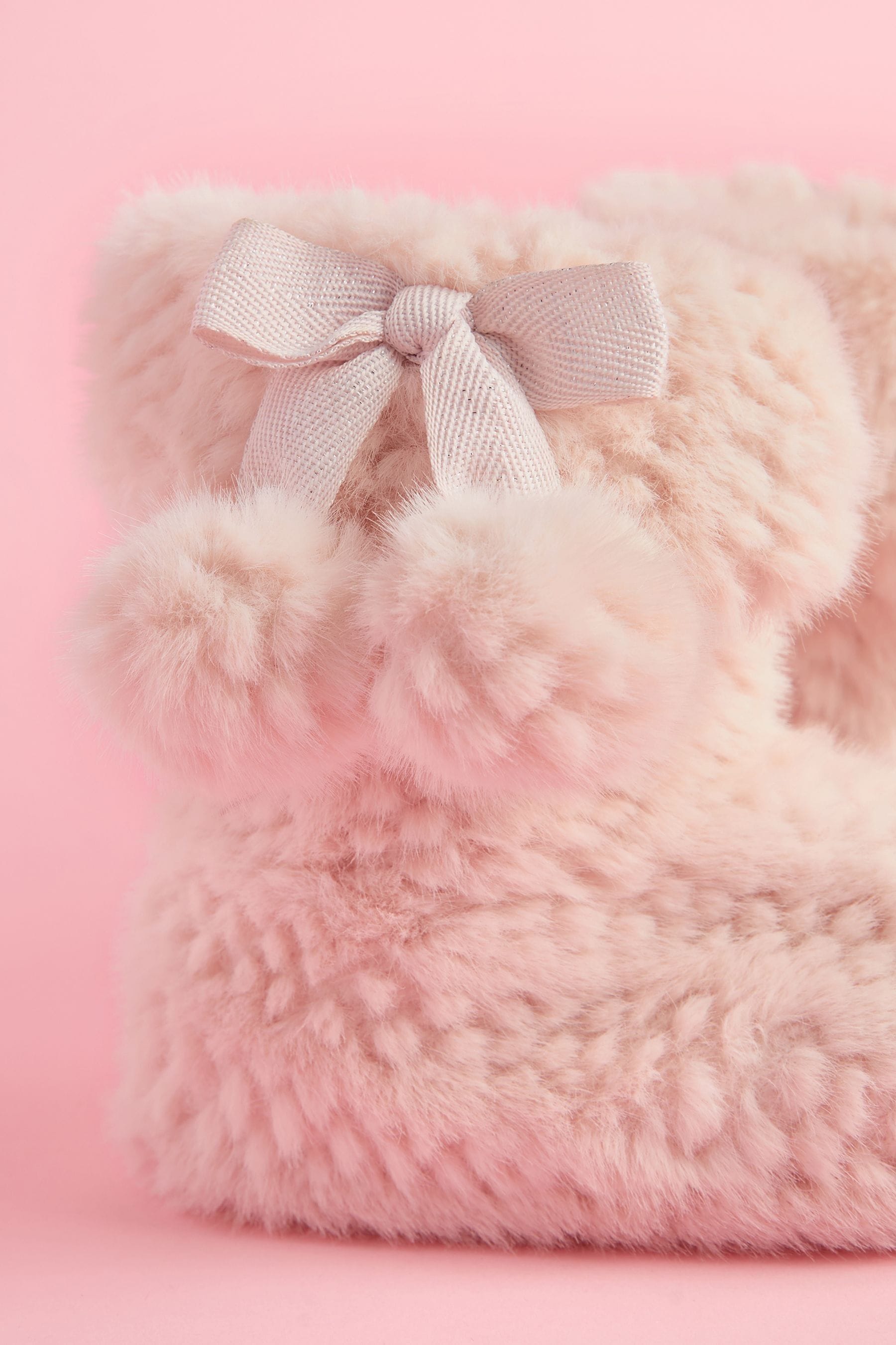 Pink Cosy Faux Fur Pom Pom Bootie Nightwear Slippers