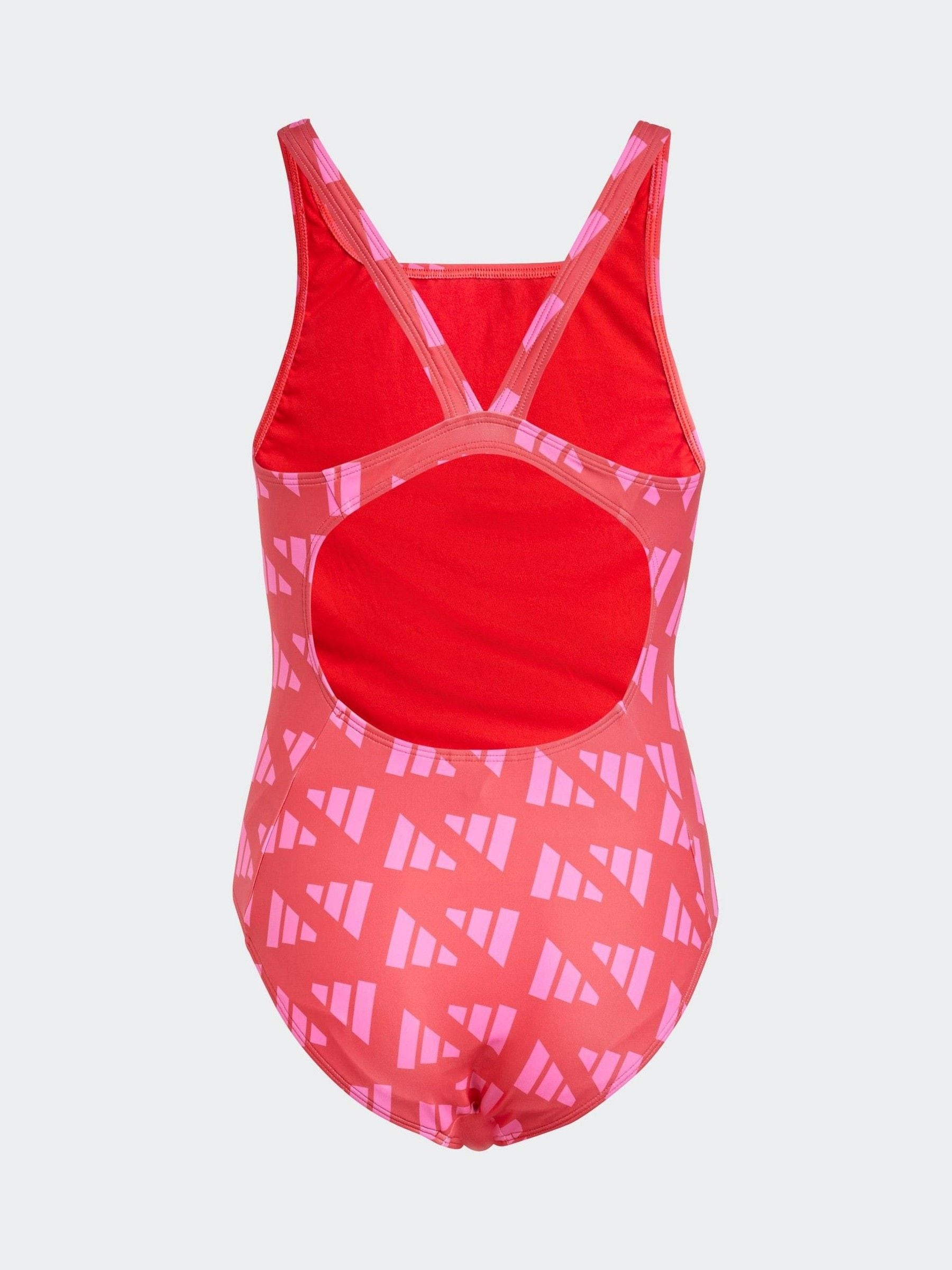 adidas Red Logo Graphic V-Back Swimsuit