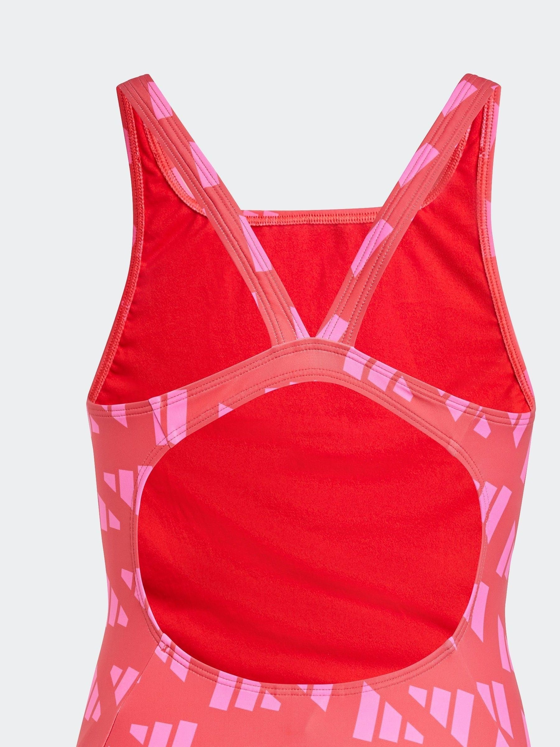 adidas Red Logo Graphic V-Back Swimsuit