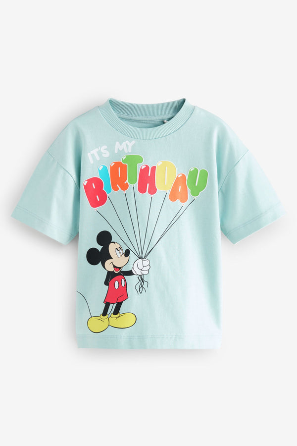 Blue Mickey Mouse Short Sleeve Birthday 100% Cotton T-Shirt (12mths-8yrs)