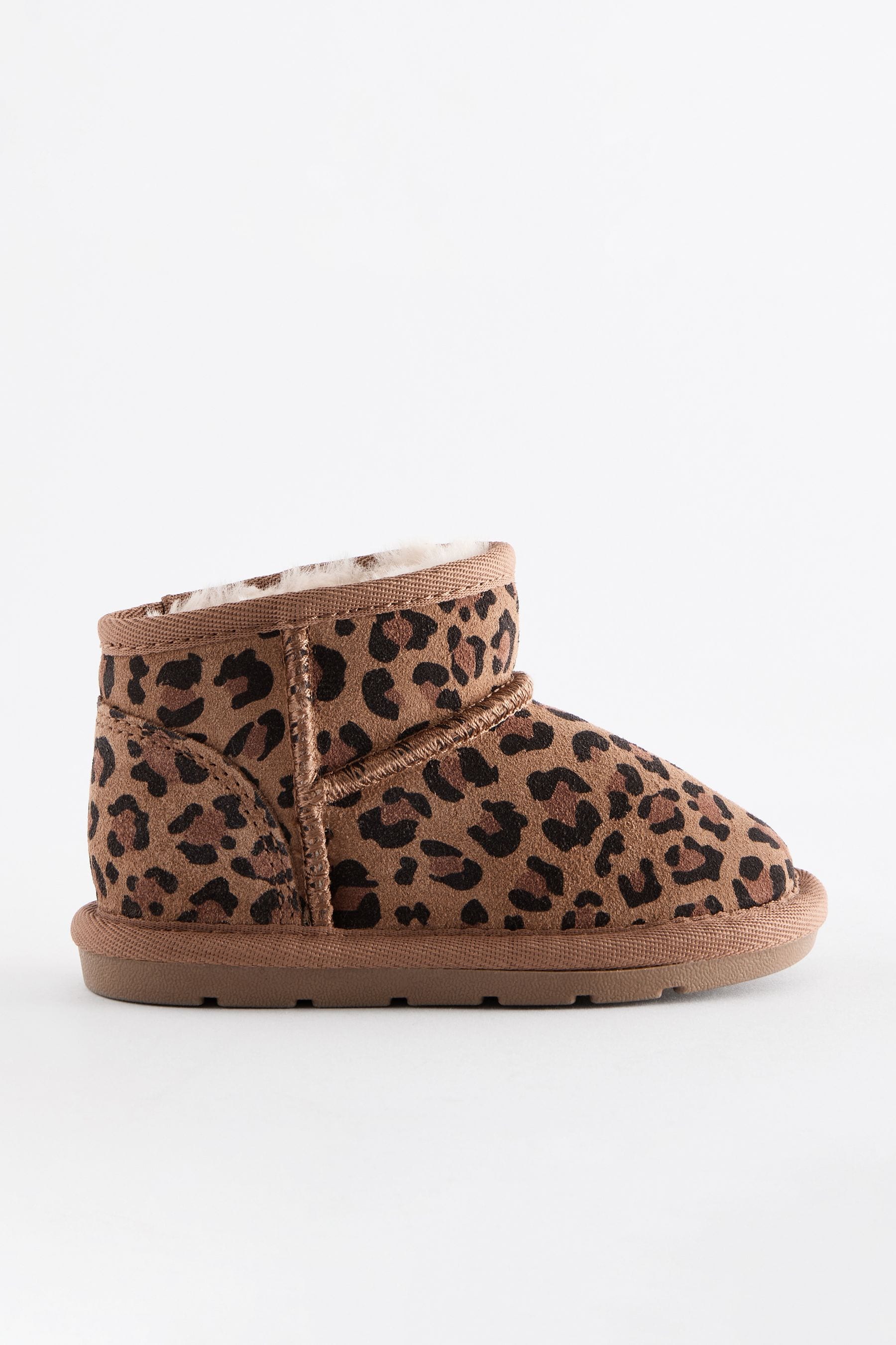 Animal Print Mini Faux Fur Lined Water Repellent Pull-On Suede Boots