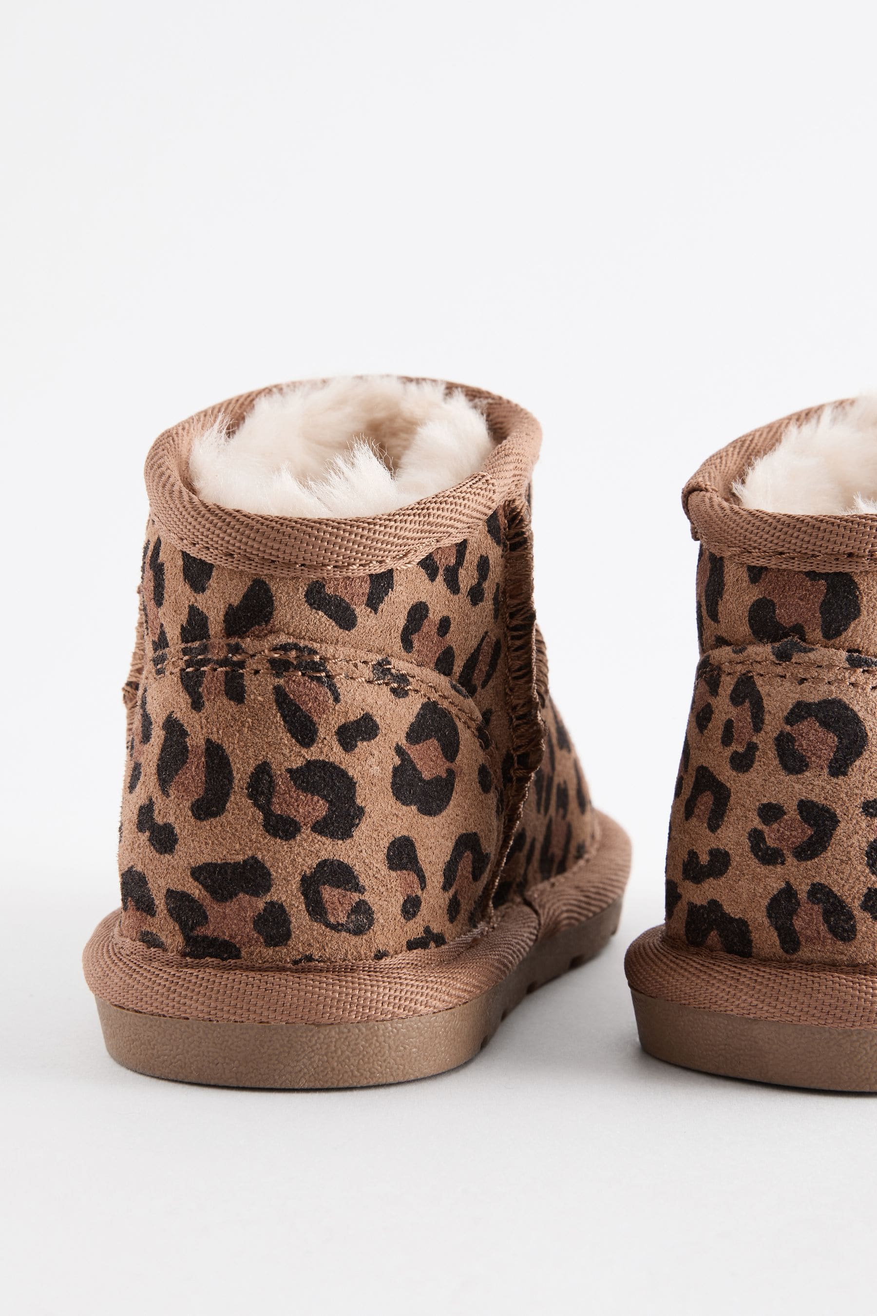 Animal Print Mini Faux Fur Lined Water Repellent Pull-On Suede Boots