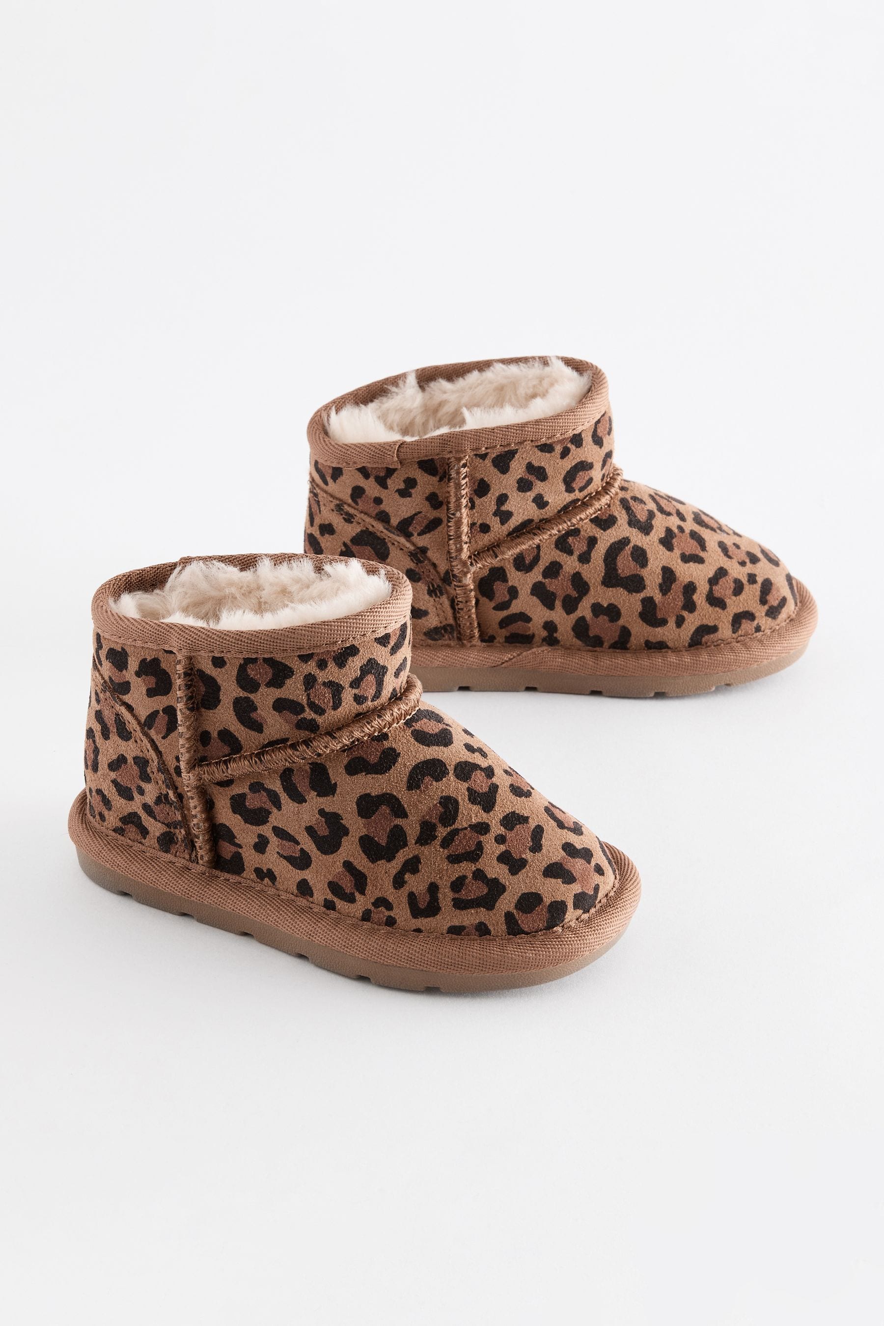 Animal Print Mini Faux Fur Lined Water Repellent Pull-On Suede Boots