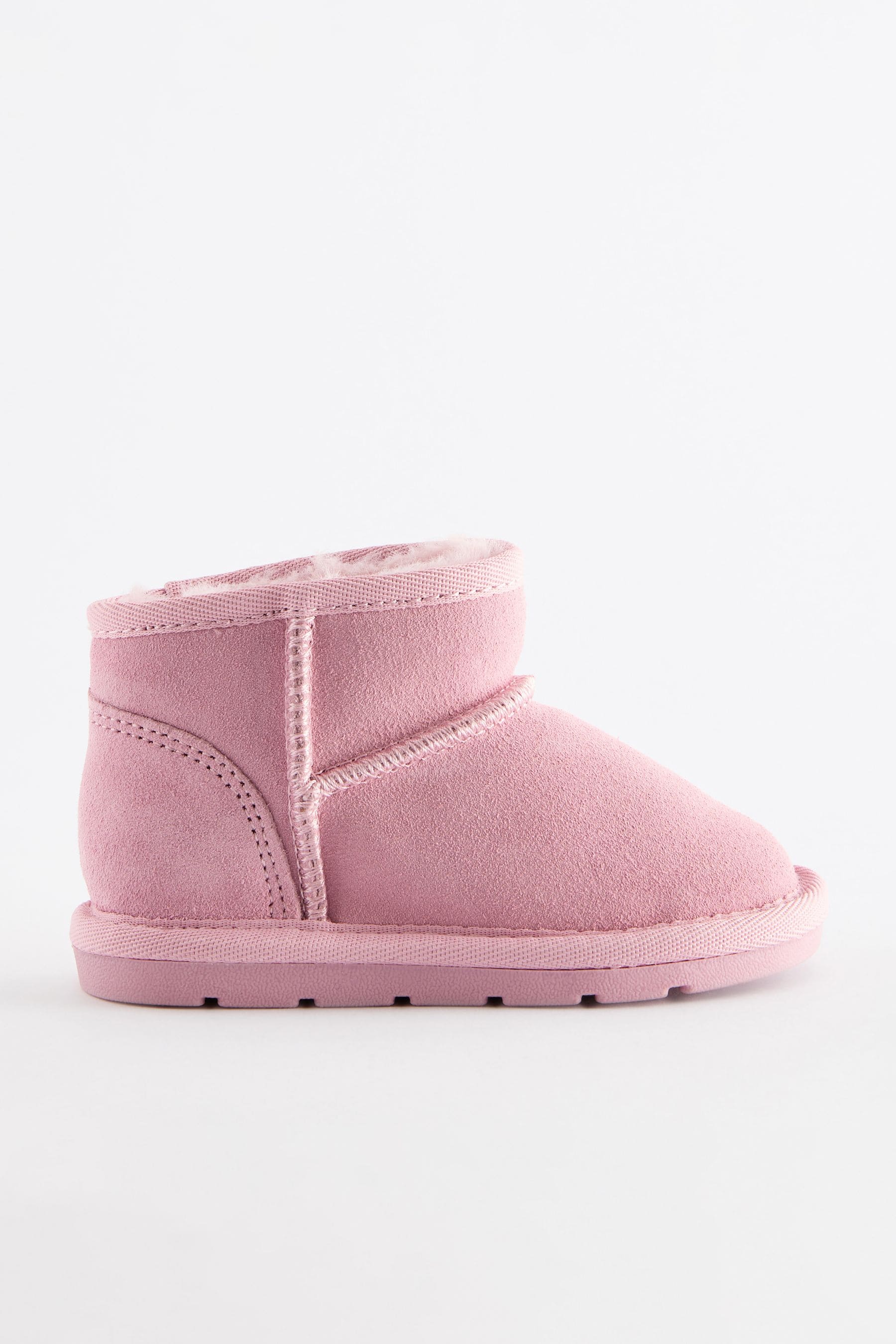 Pink Mini Faux Fur Lined Water Repellent Pull-On Suede Boots