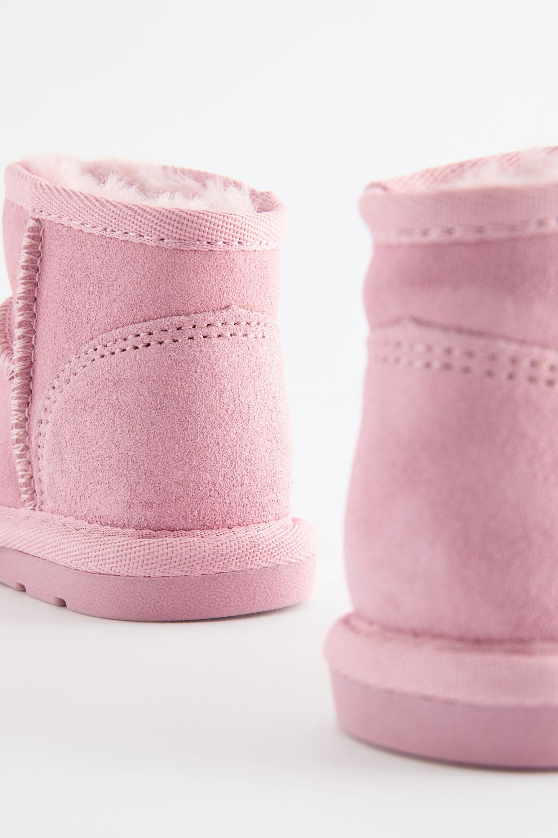 Pink Mini Faux Fur Lined Water Repellent Pull-On Suede Boots