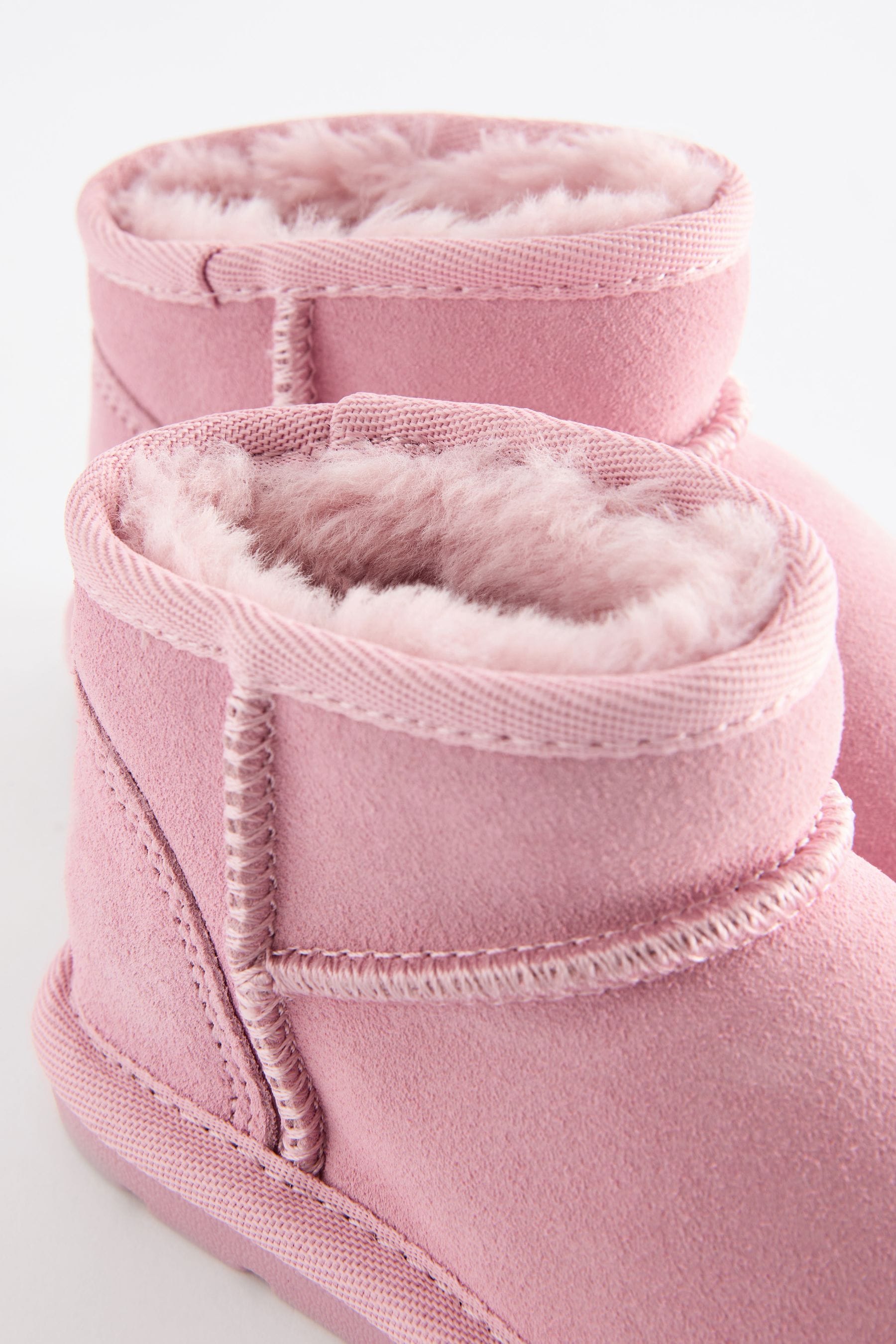 Pink Mini Faux Fur Lined Water Repellent Pull-On Suede Boots