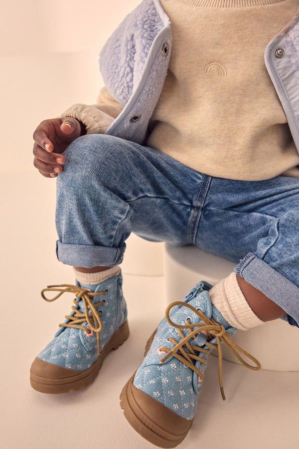 Denim Blue Print Chunky Boots