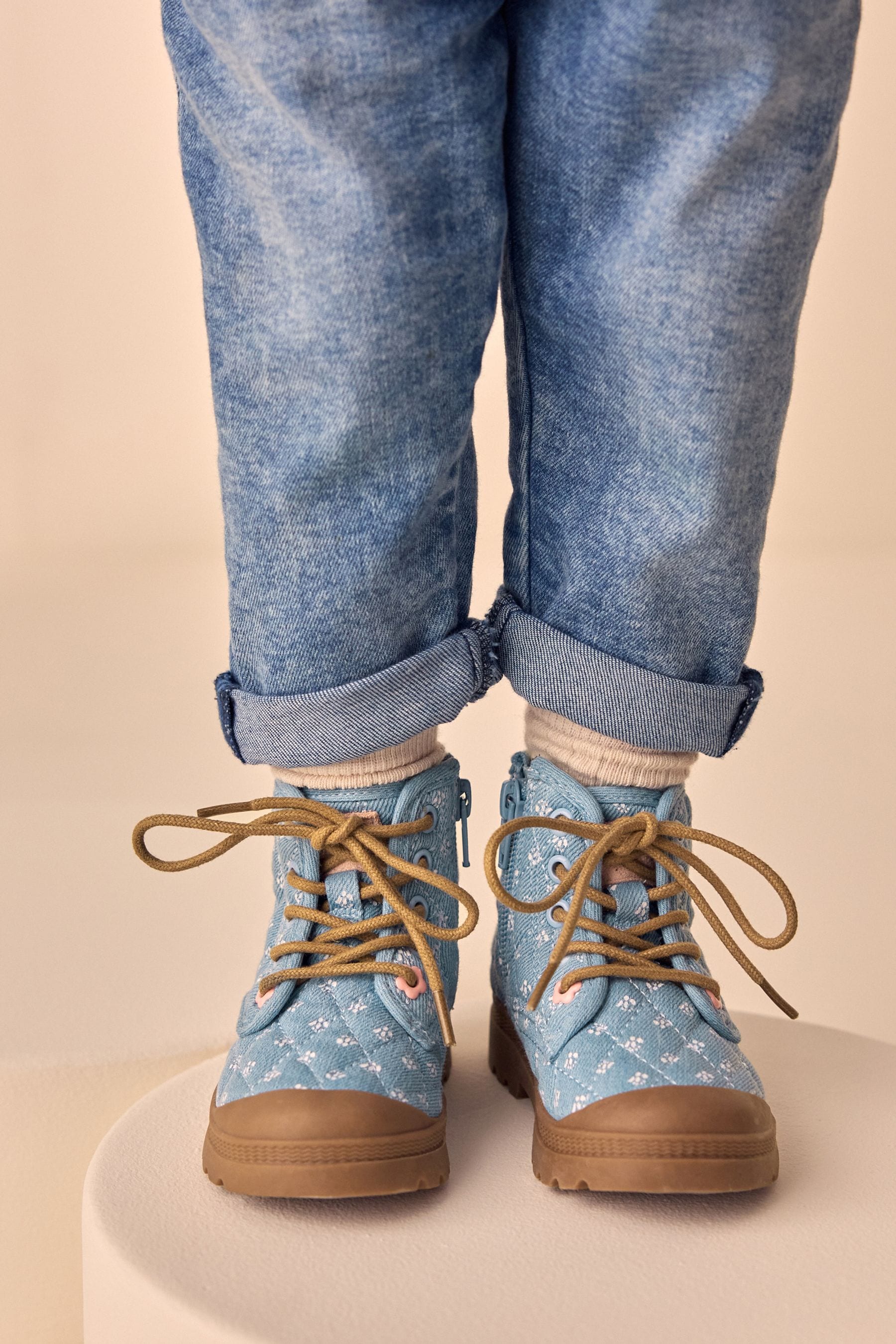 Denim Blue Print Chunky Boots