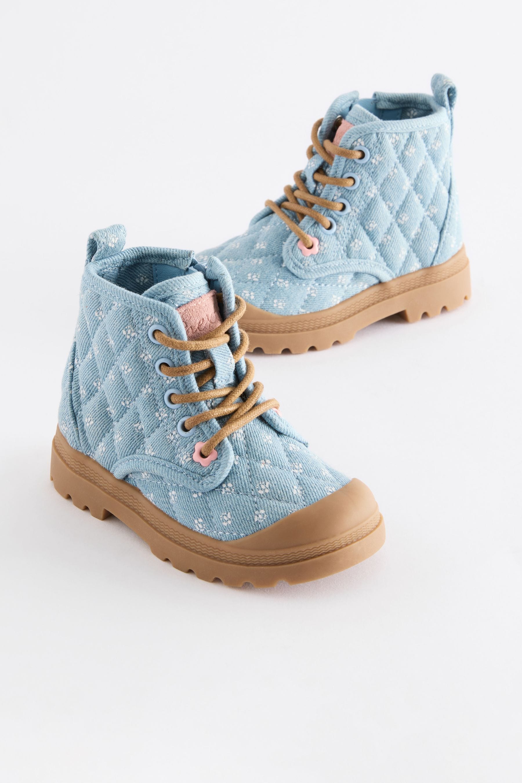 Denim Blue Print Chunky Boots