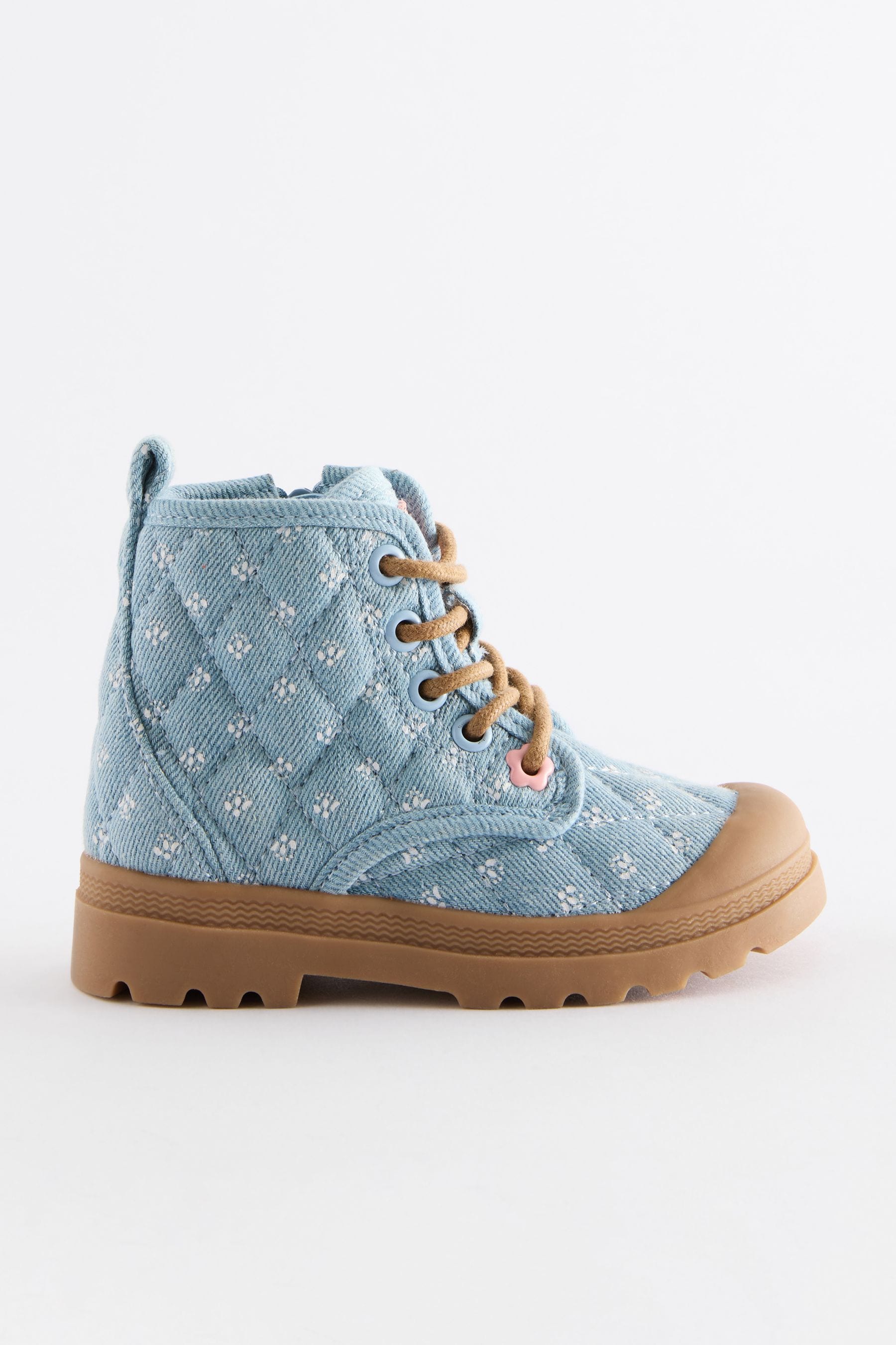 Denim Blue Print Chunky Boots