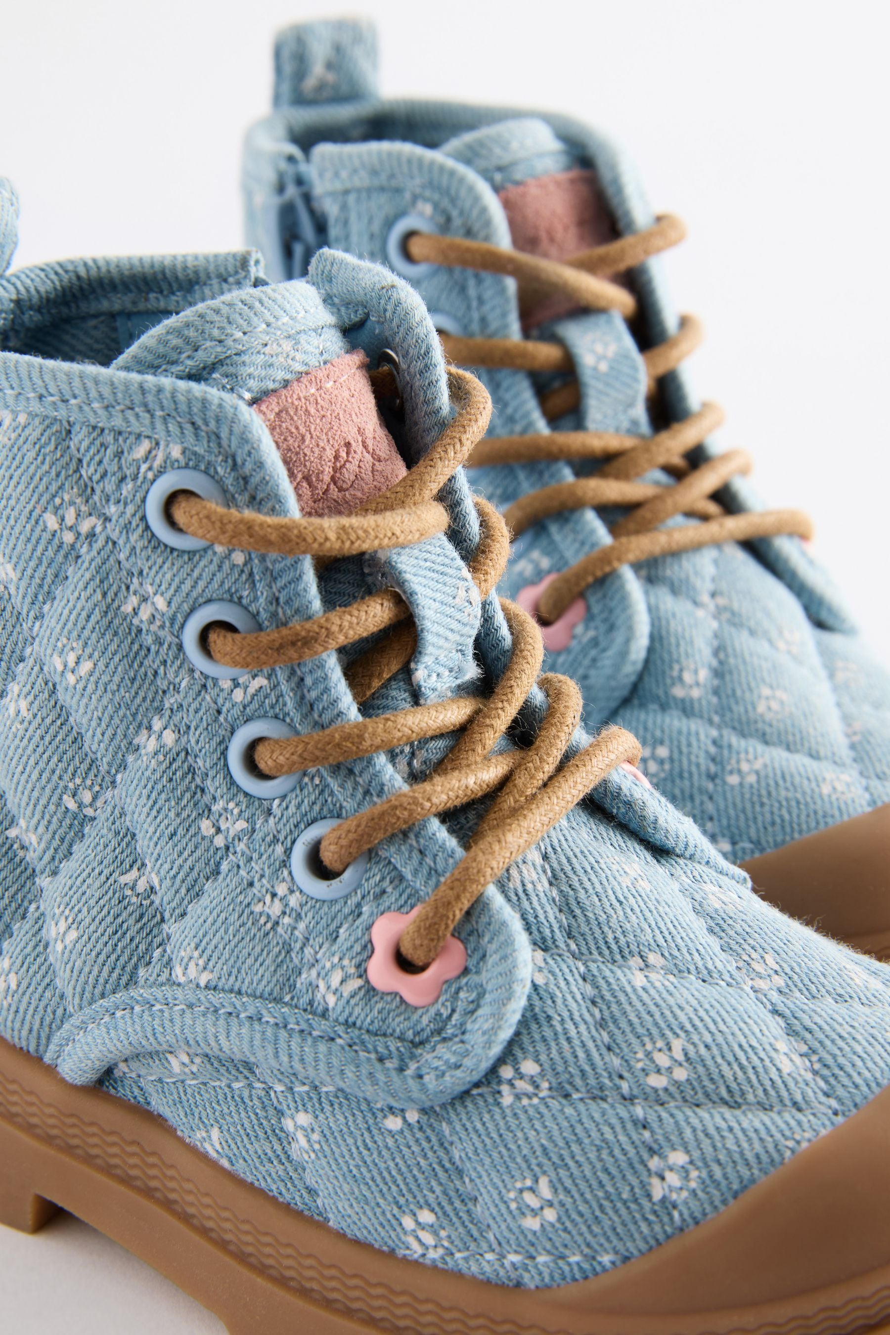 Denim Blue Print Chunky Boots