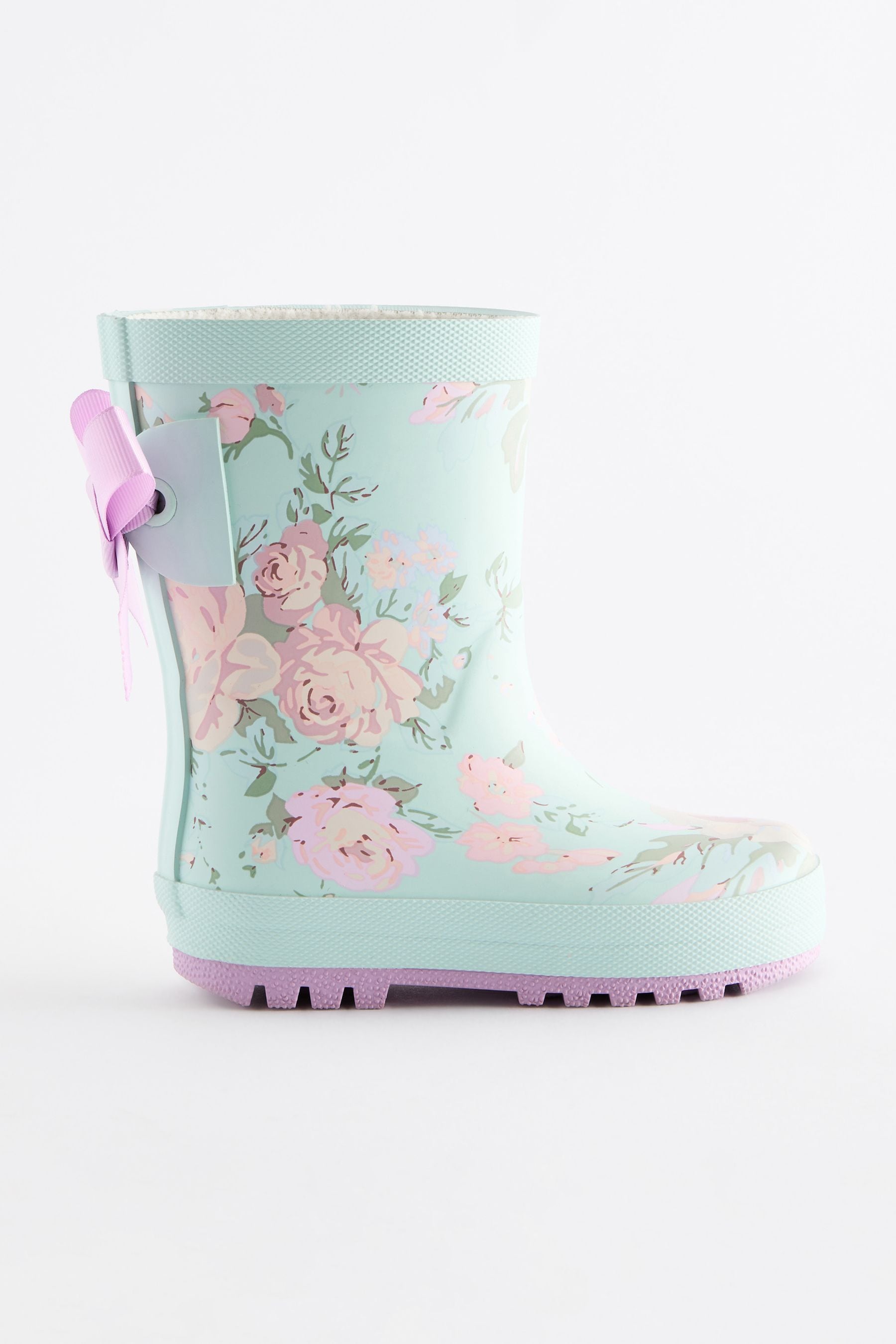 Turquoise Blue Floral Bow Wellies