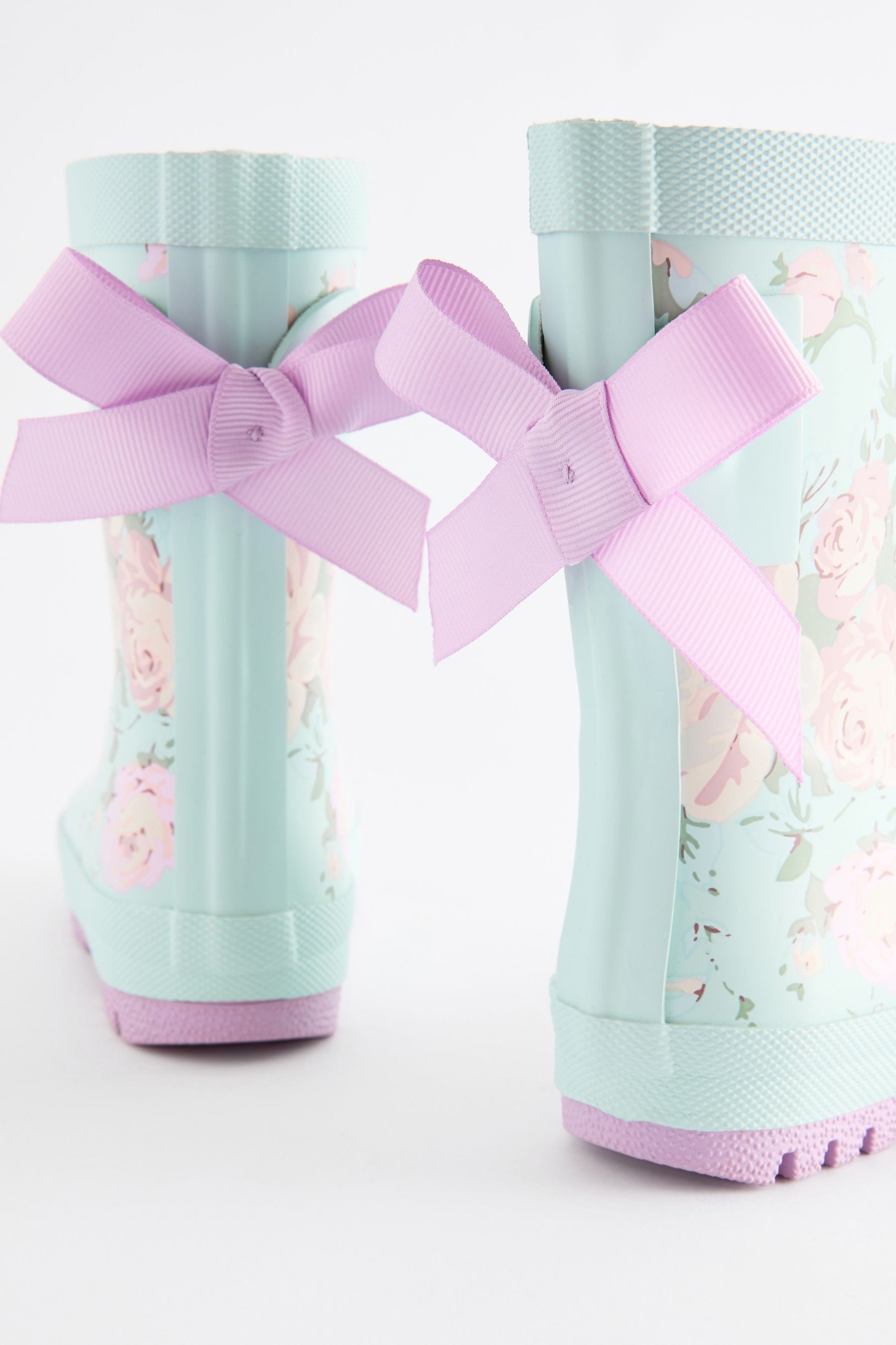 Turquoise Blue Floral Bow Wellies