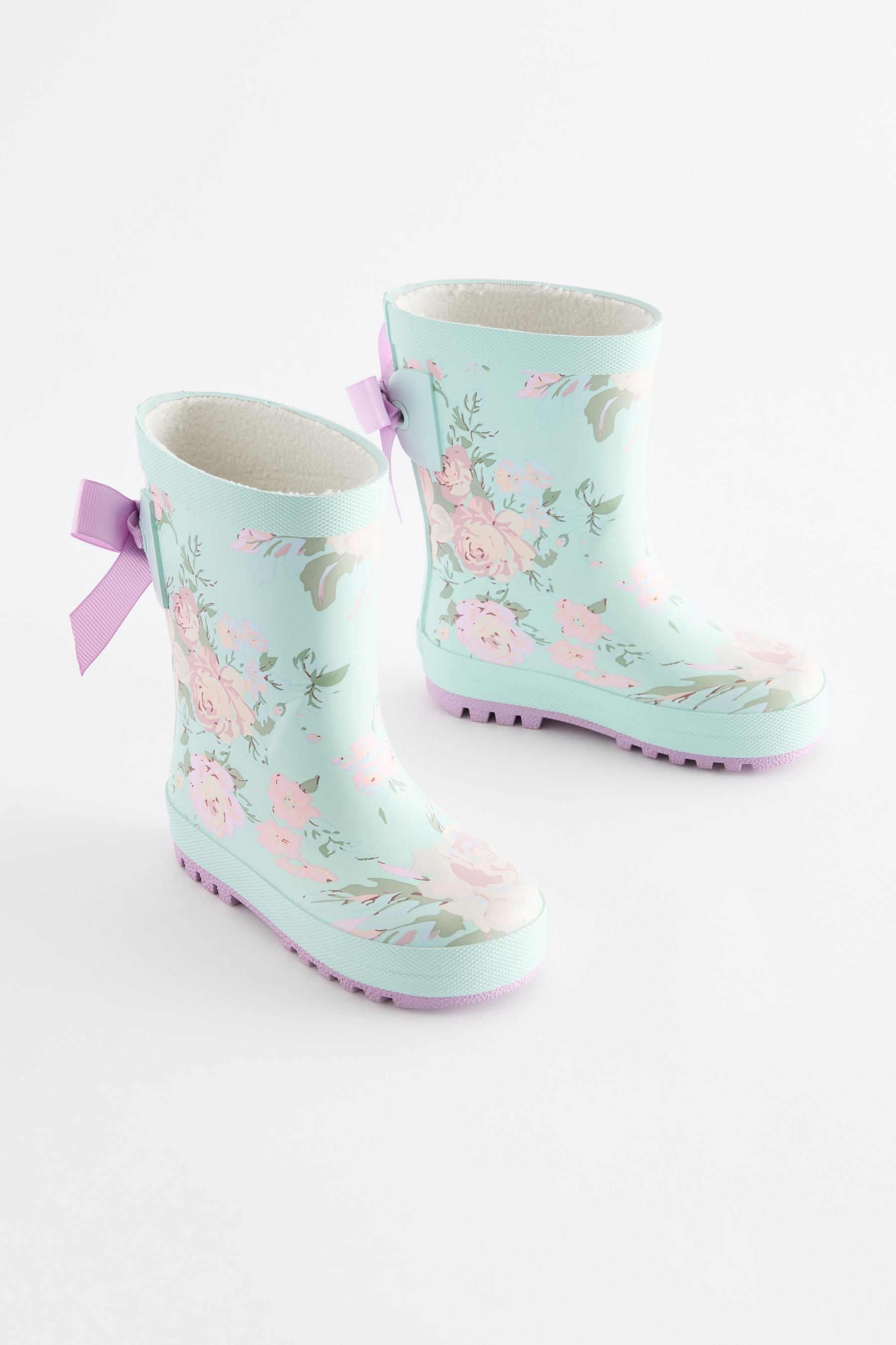 Turquoise Blue Floral Bow Wellies