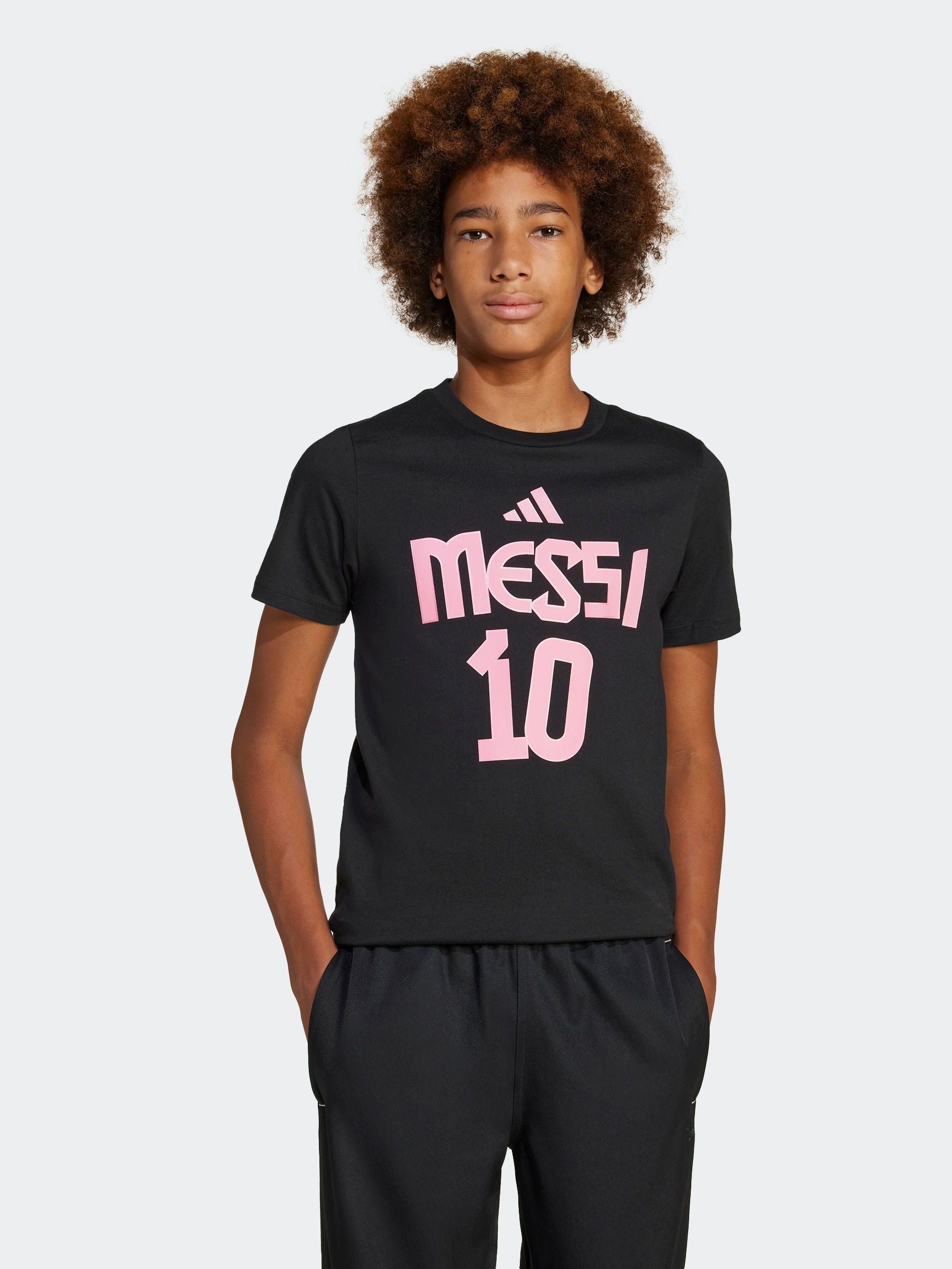 adidas Black Messi Name and Number Graphic 100% Cotton T-Shirt