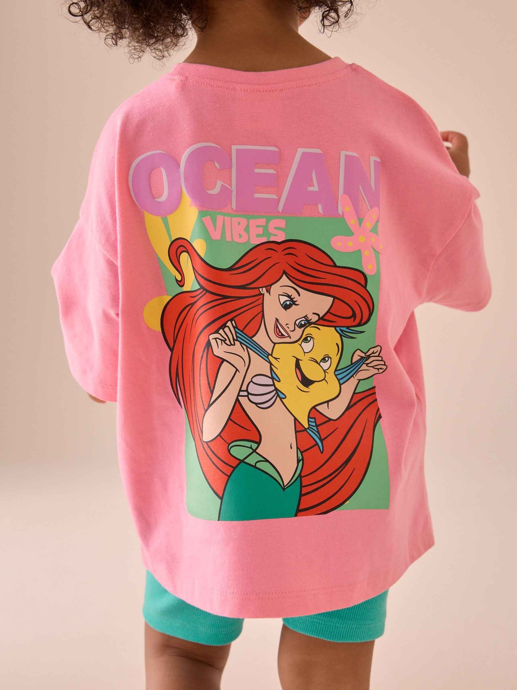 Pink Little Mermaid Ariel 100% Cotton T-Shirt and Cycle Shorts Set (3mths-7yrs)