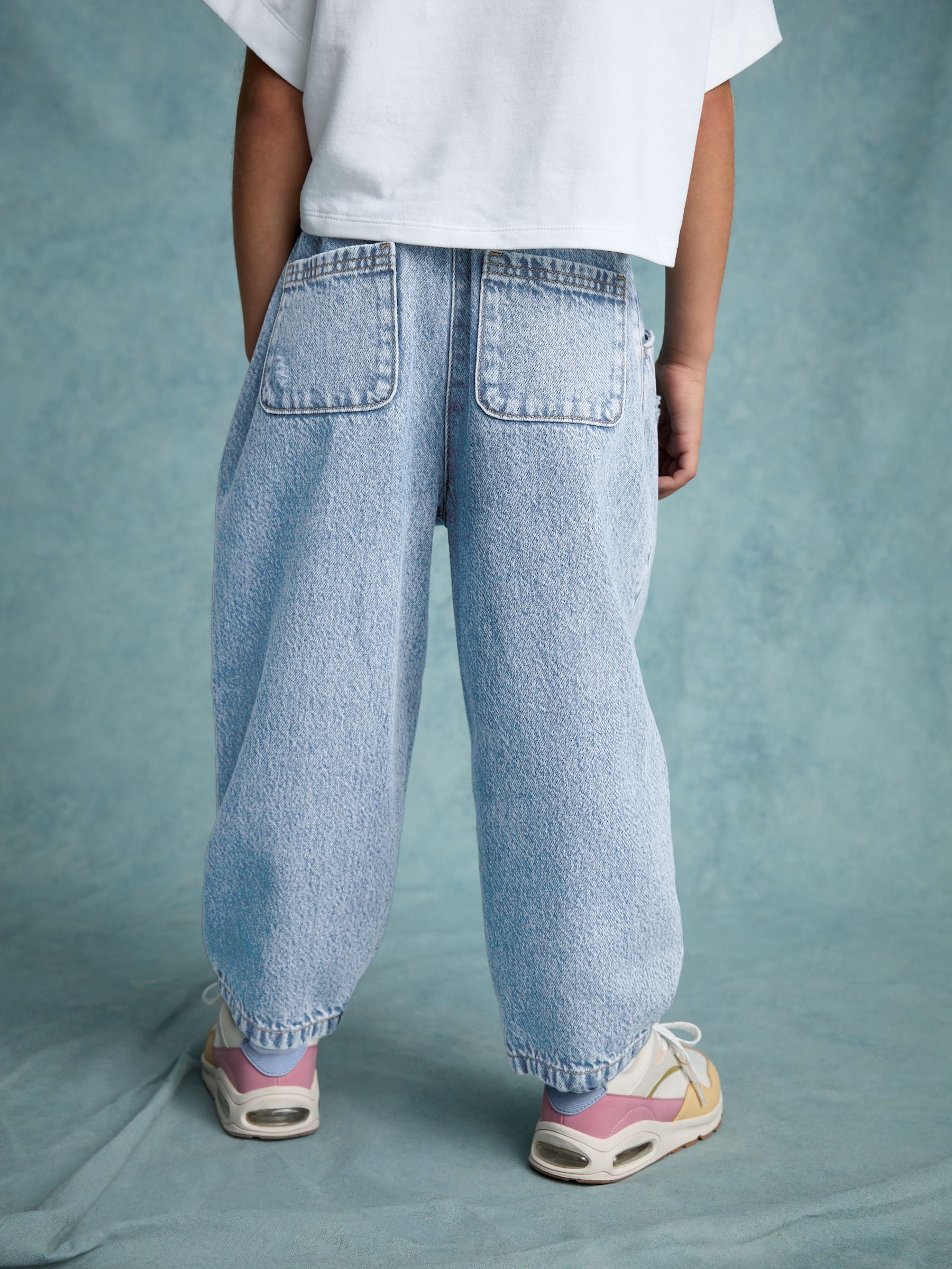 Mid Blue Denim Pull On Barrel 100% Cotton Jeans (3-16yrs)