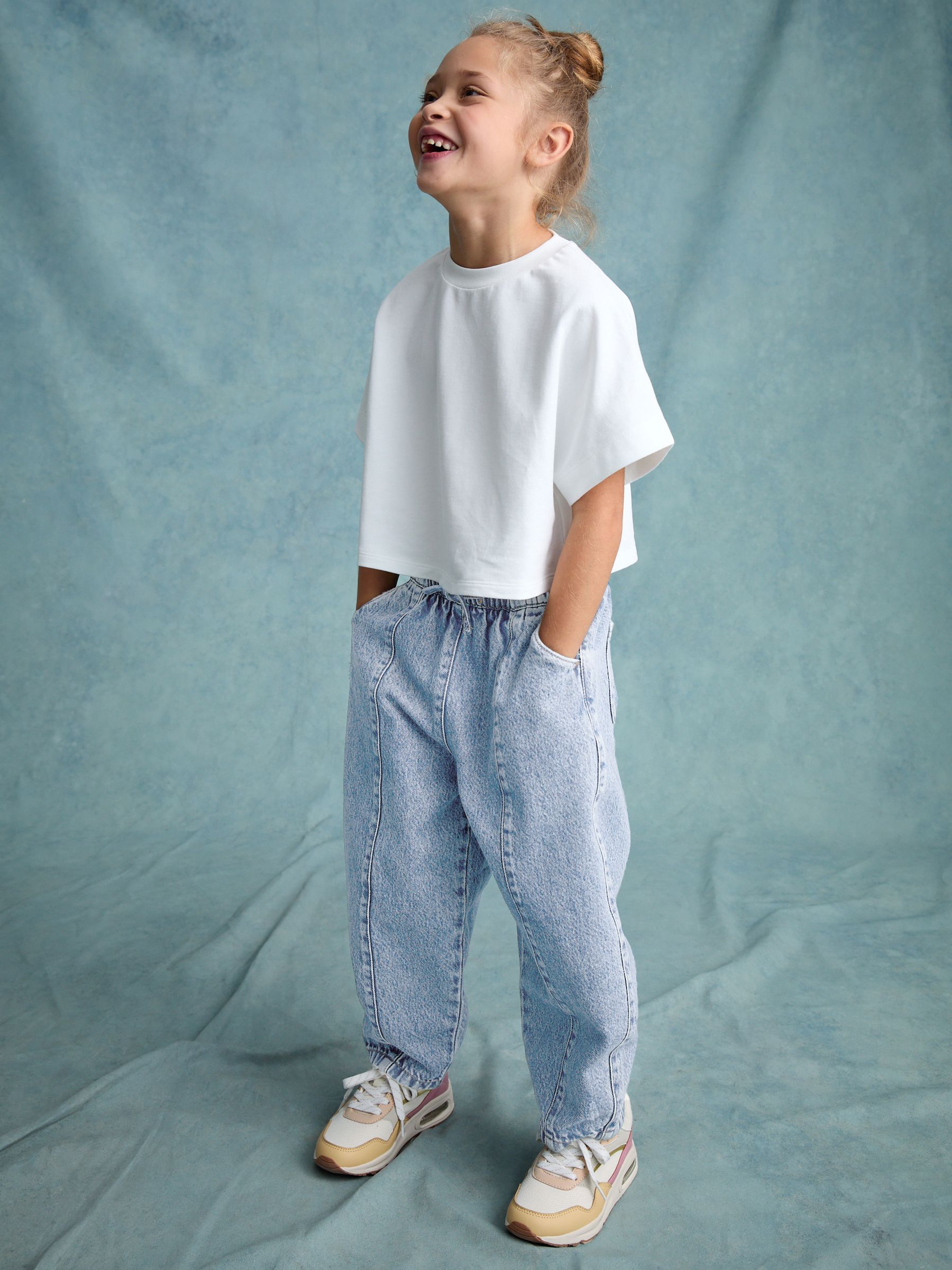 Mid Blue Denim Pull On Barrel 100% Cotton Jeans (3-16yrs)