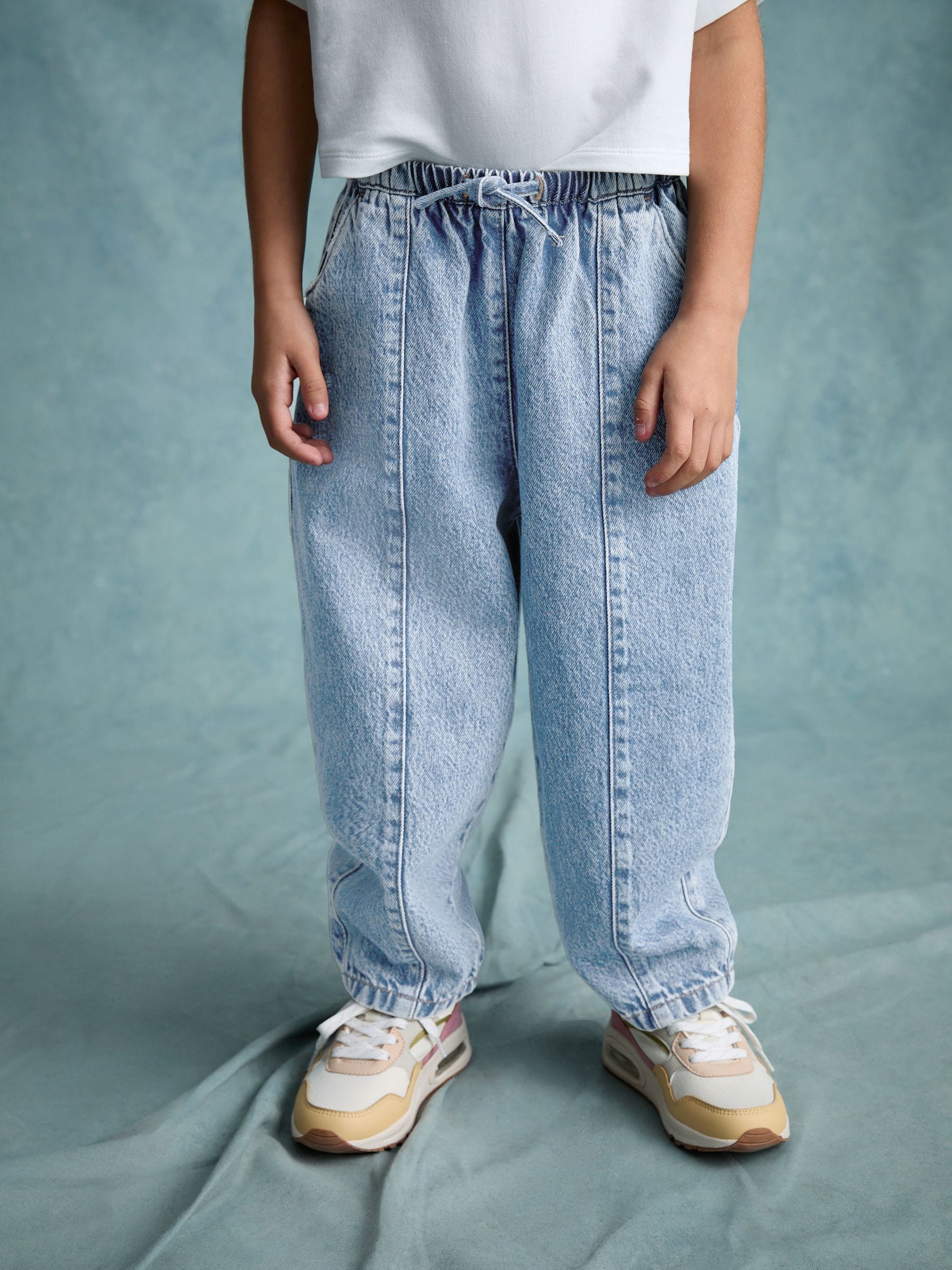 Mid Blue Denim Pull On Barrel 100% Cotton Jeans (3-16yrs)