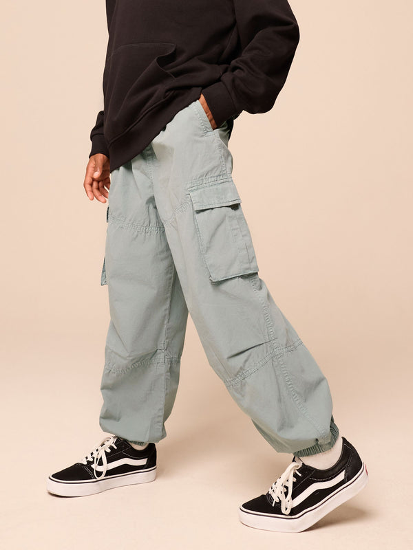 Grey 100% Cotton Wide Tapered Cargo Trousers (3-16yrs)