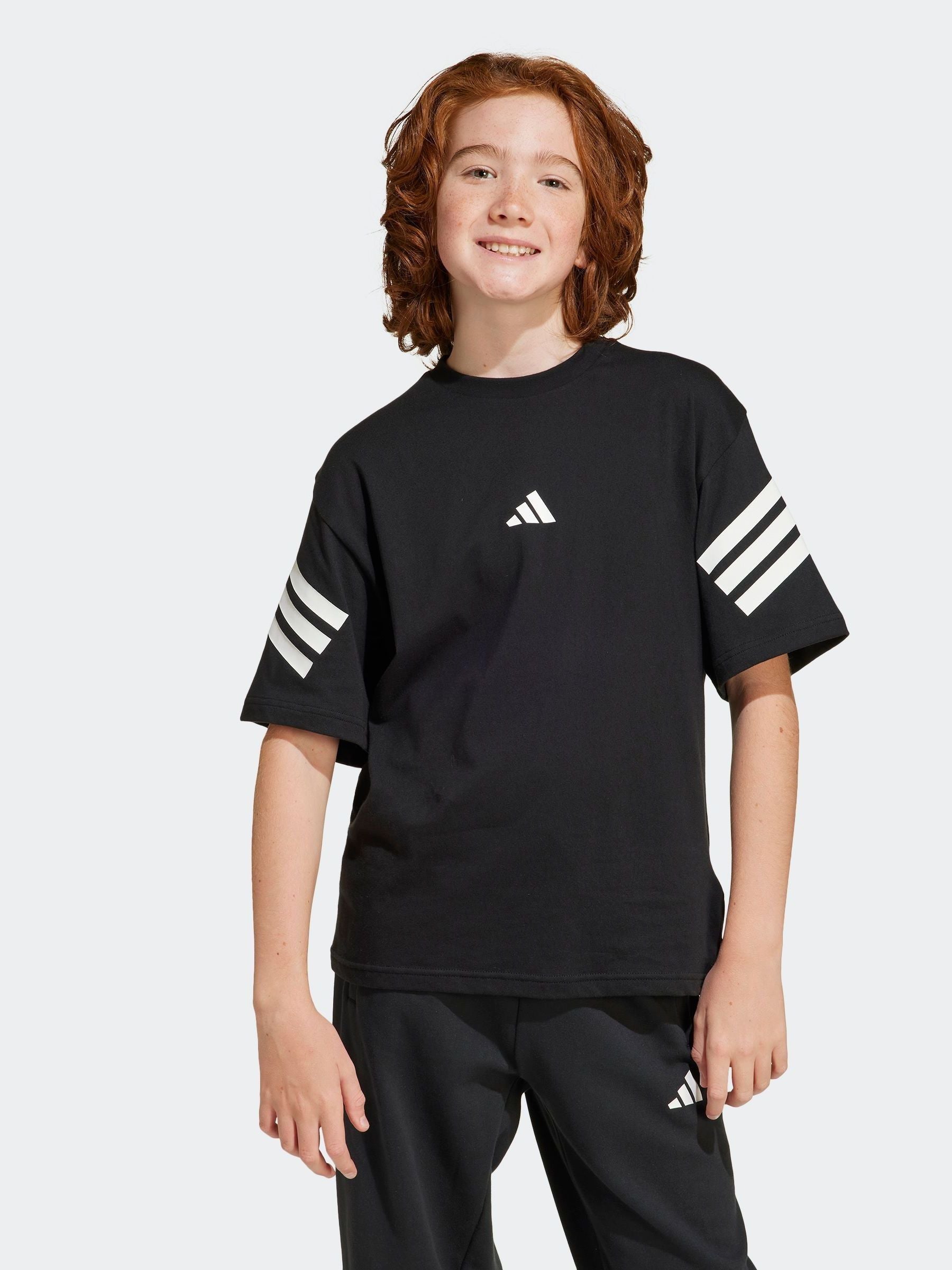 adidas Black 3 Stripes 100% Cotton T-Shirt