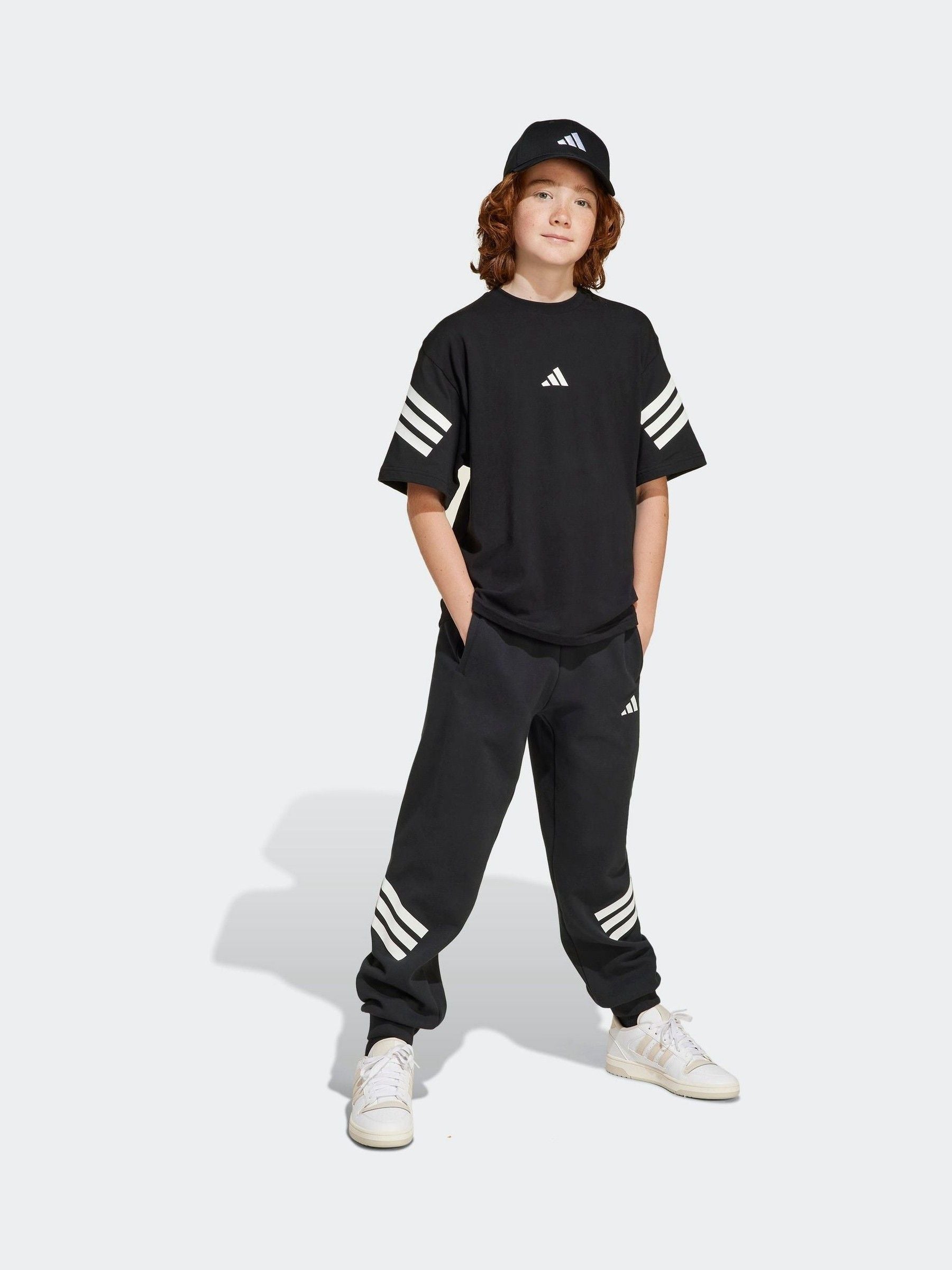 adidas Black 3 Stripes 100% Cotton T-Shirt