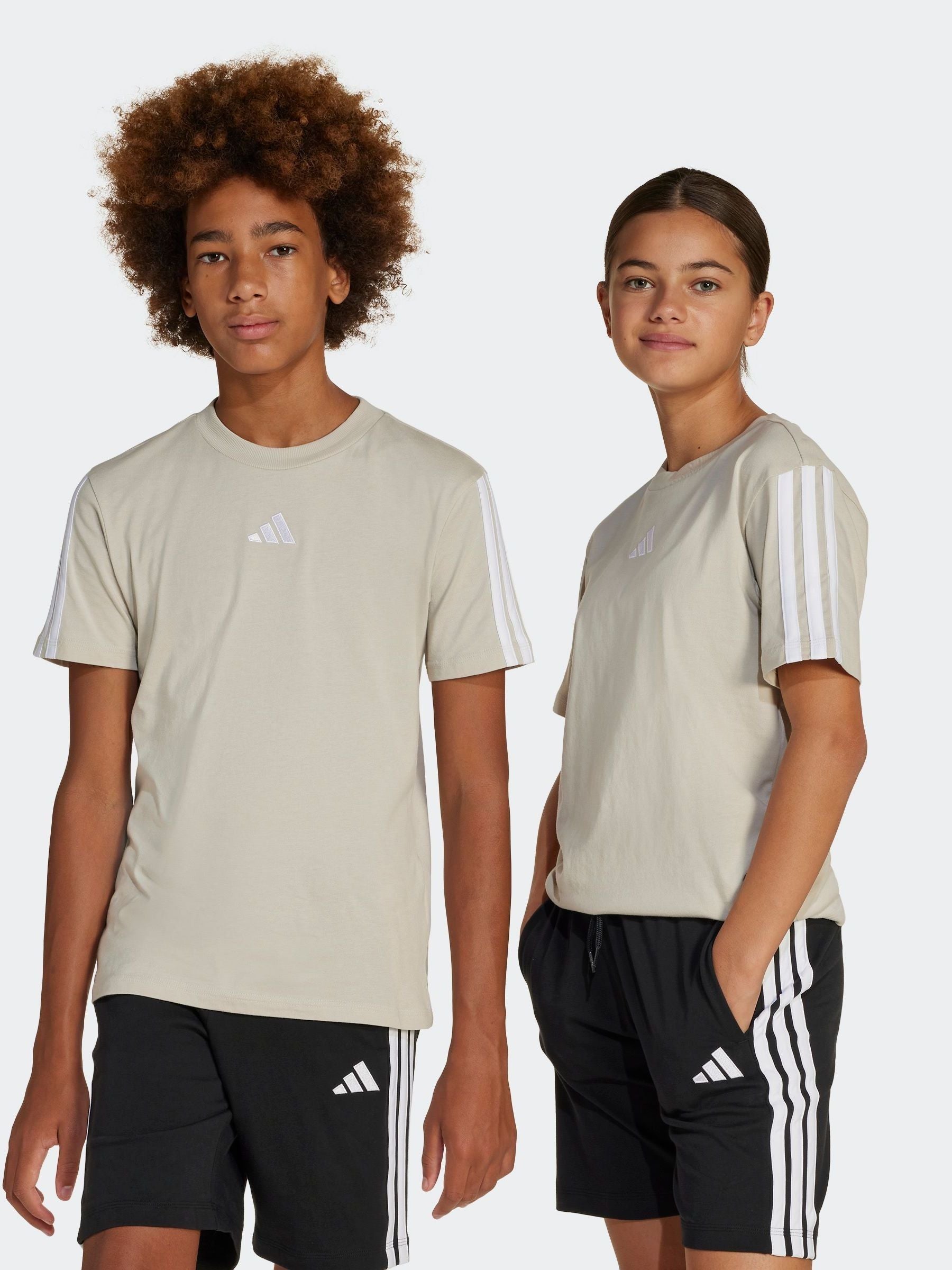 adidas Grey Essentials 3 Stripes 100% Cotton T-Shirt