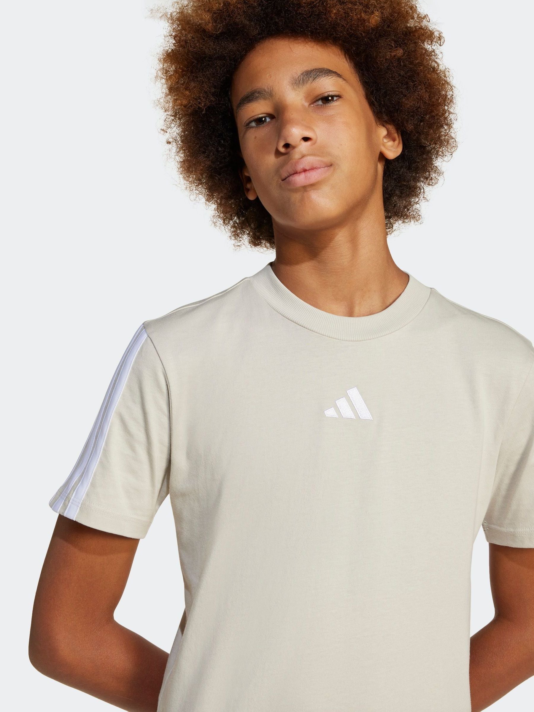 adidas Grey Essentials 3 Stripes 100% Cotton T-Shirt