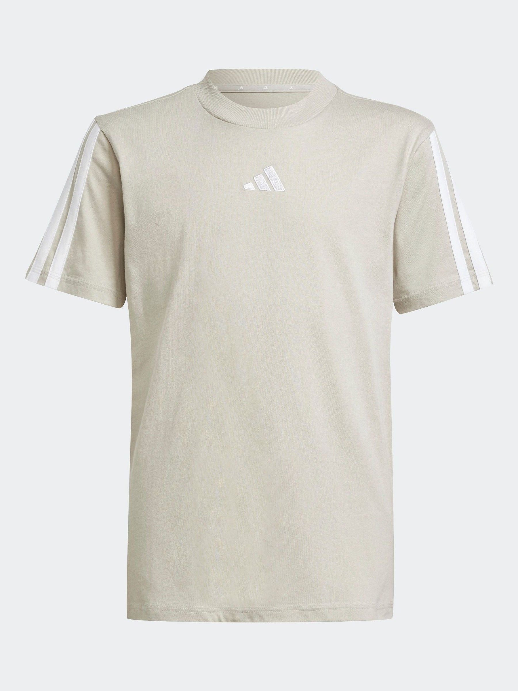 adidas Grey Essentials 3 Stripes 100% Cotton T-Shirt