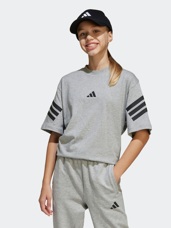 adidas Grey 3 Stripes 100% Cotton T-Shirt