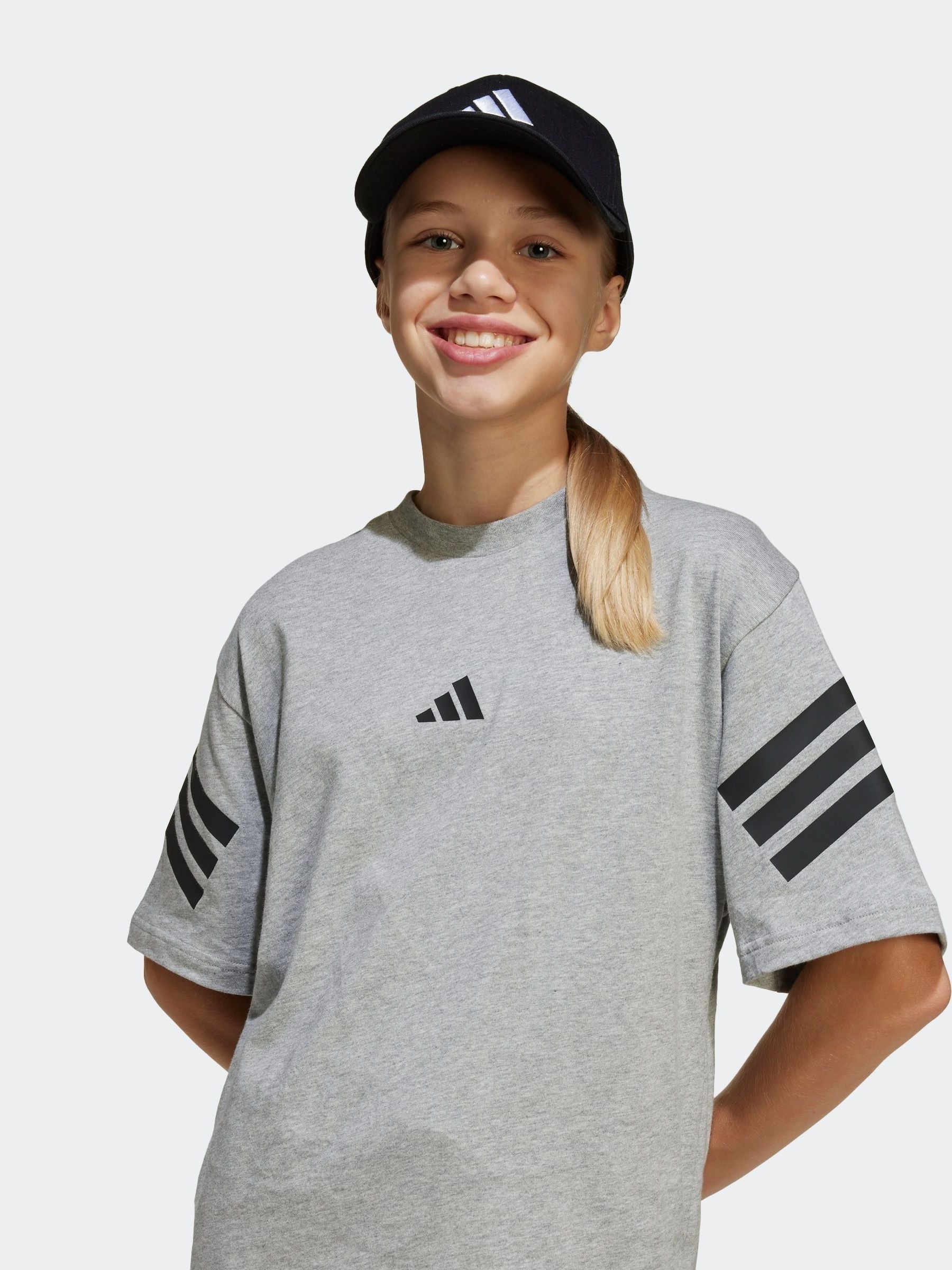 adidas Grey 3 Stripes 100% Cotton T-Shirt