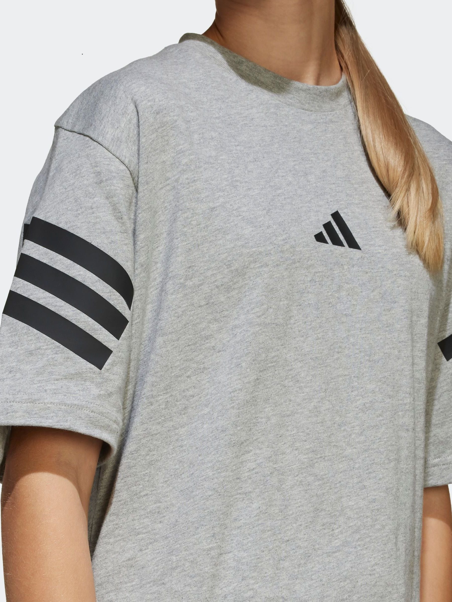 adidas Grey 3 Stripes 100% Cotton T-Shirt