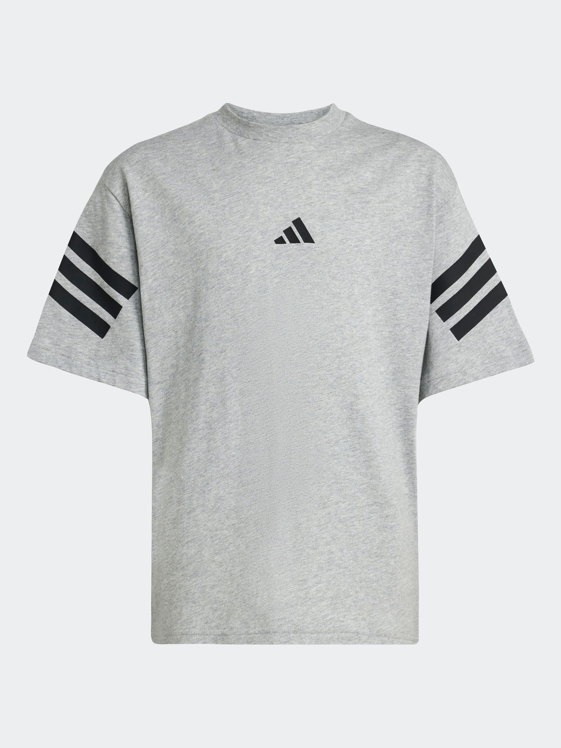 adidas Grey 3 Stripes 100% Cotton T-Shirt