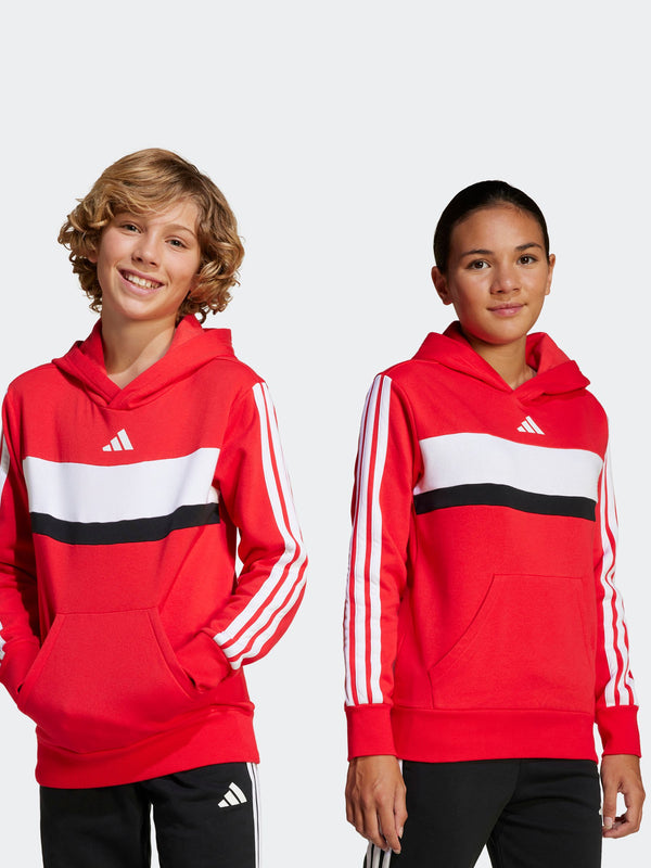 adidas Red 3 Stripe Tibero Fleece Hoodie