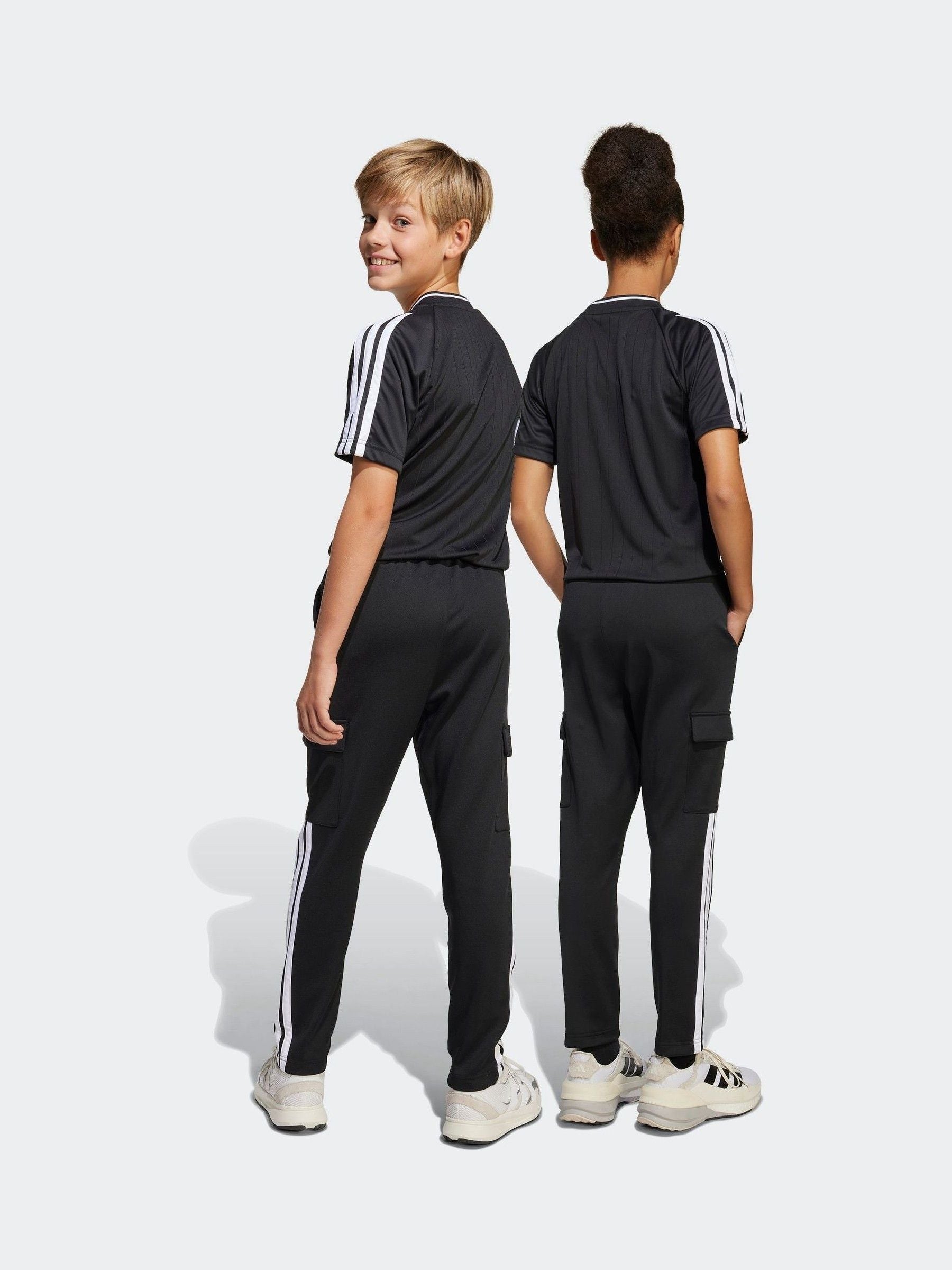 adidas Black 3 Stripe Cargo Joggers