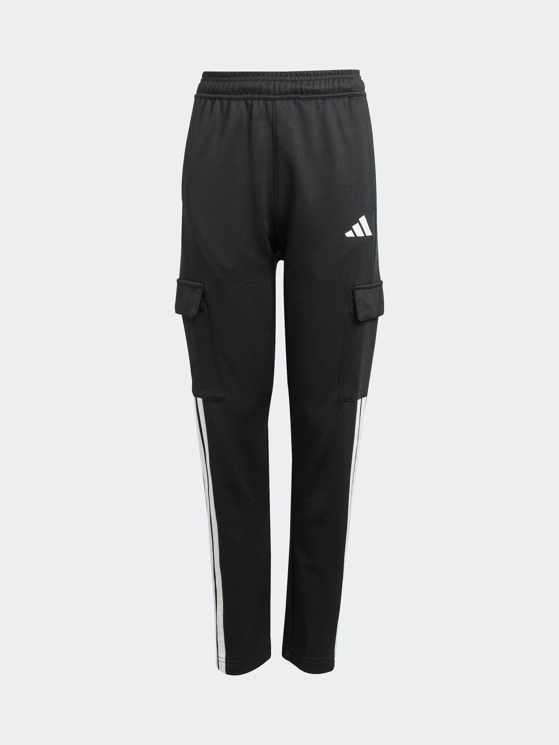 adidas Black 3 Stripe Cargo Joggers