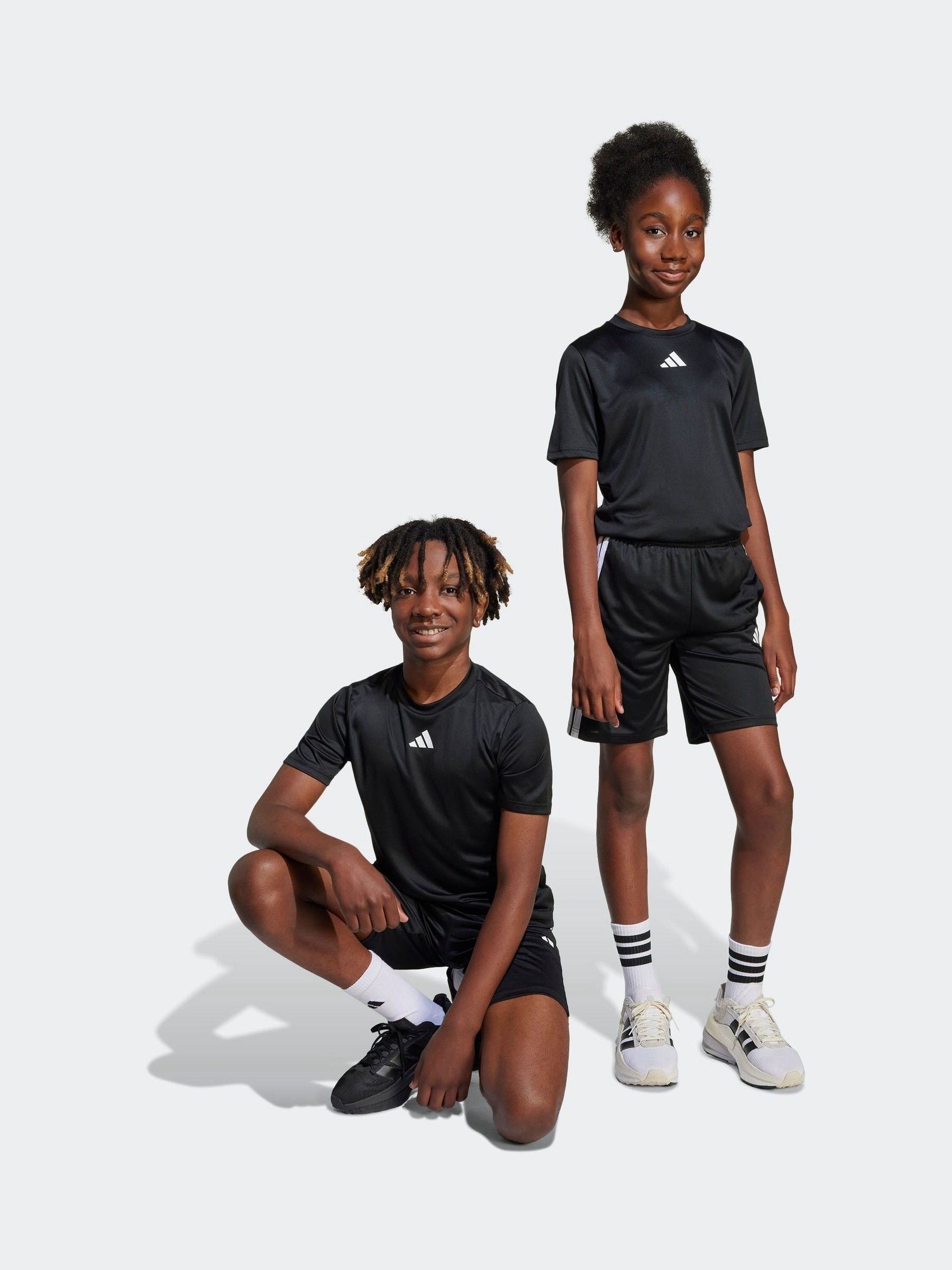 adidas Black 3 Stripes Training T-Shirt and Shorts Set