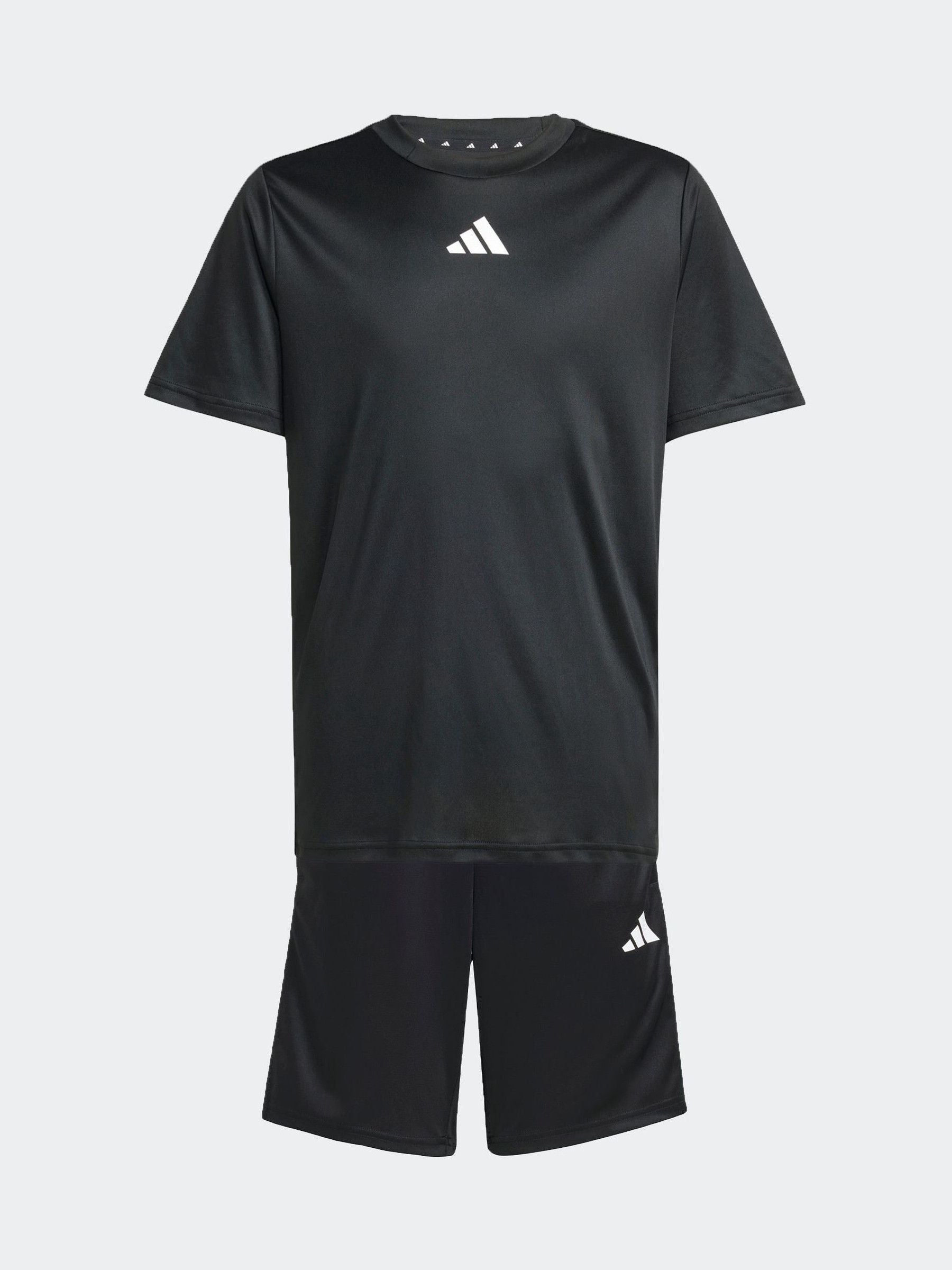 adidas Black 3 Stripes Training T-Shirt and Shorts Set