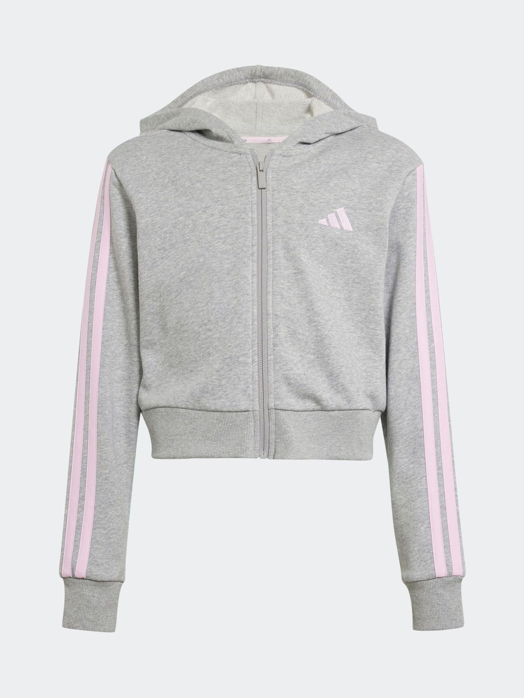 adidas Grey 3 Stripe Essentials Hoodie