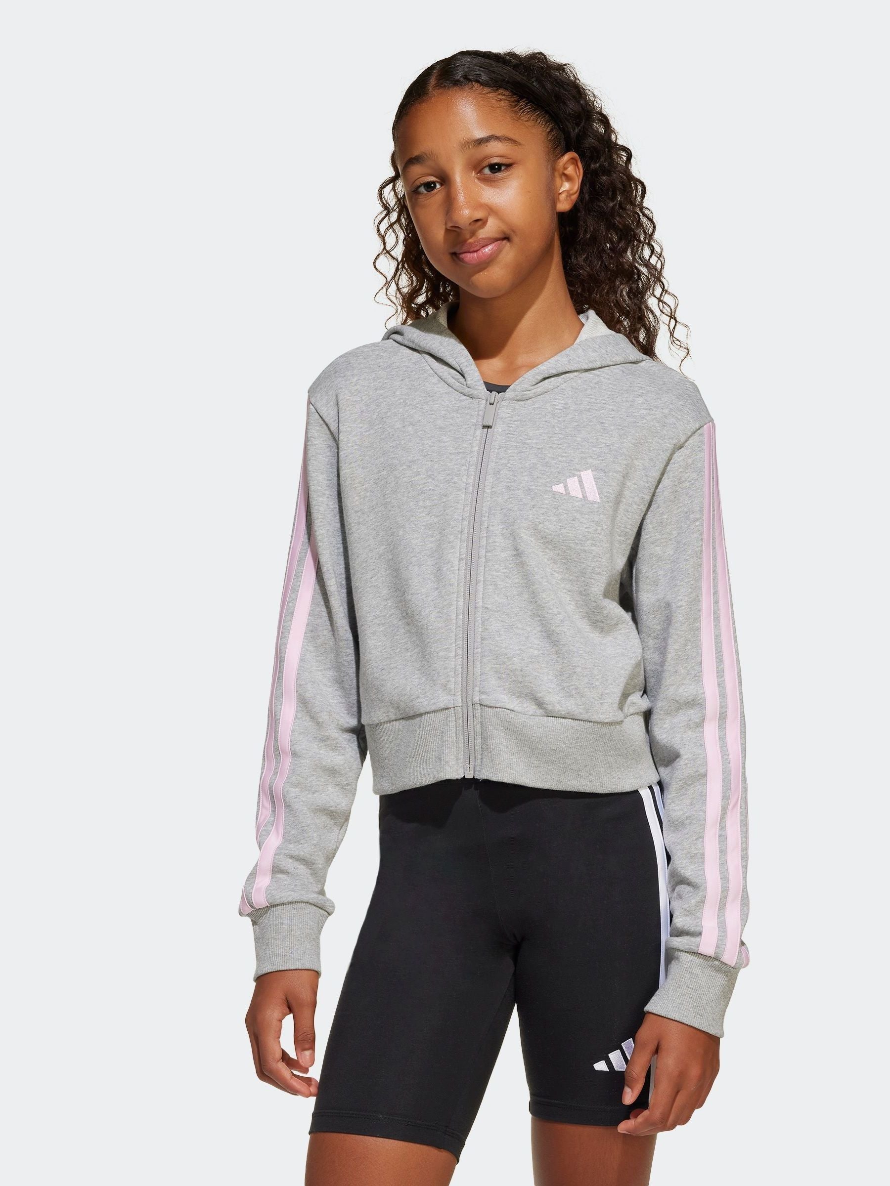 adidas Grey 3 Stripe Essentials Hoodie