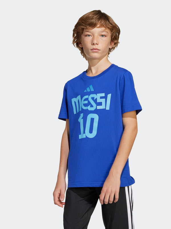 adidas Blue Messi Name and Number Graphic 100% Cotton T-Shirt