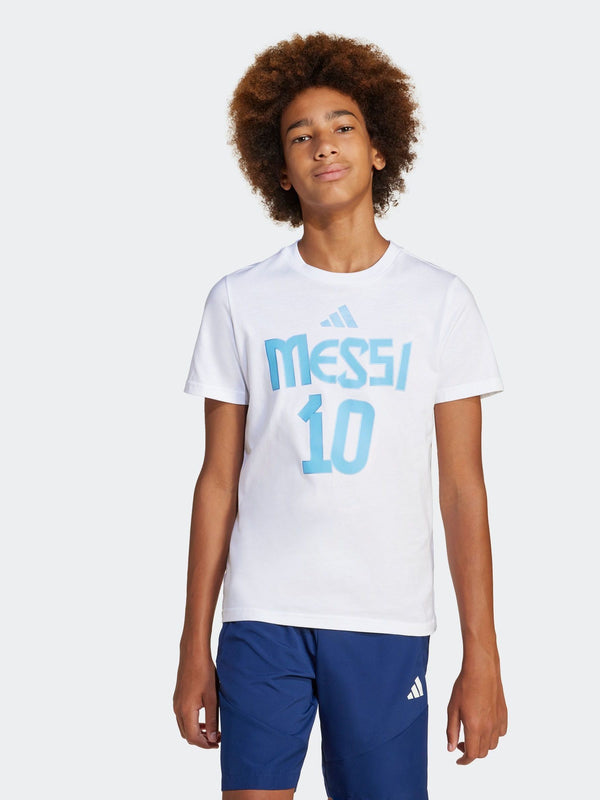 adidas White Messi Name and Number Graphic 100% Cotton T-Shirt