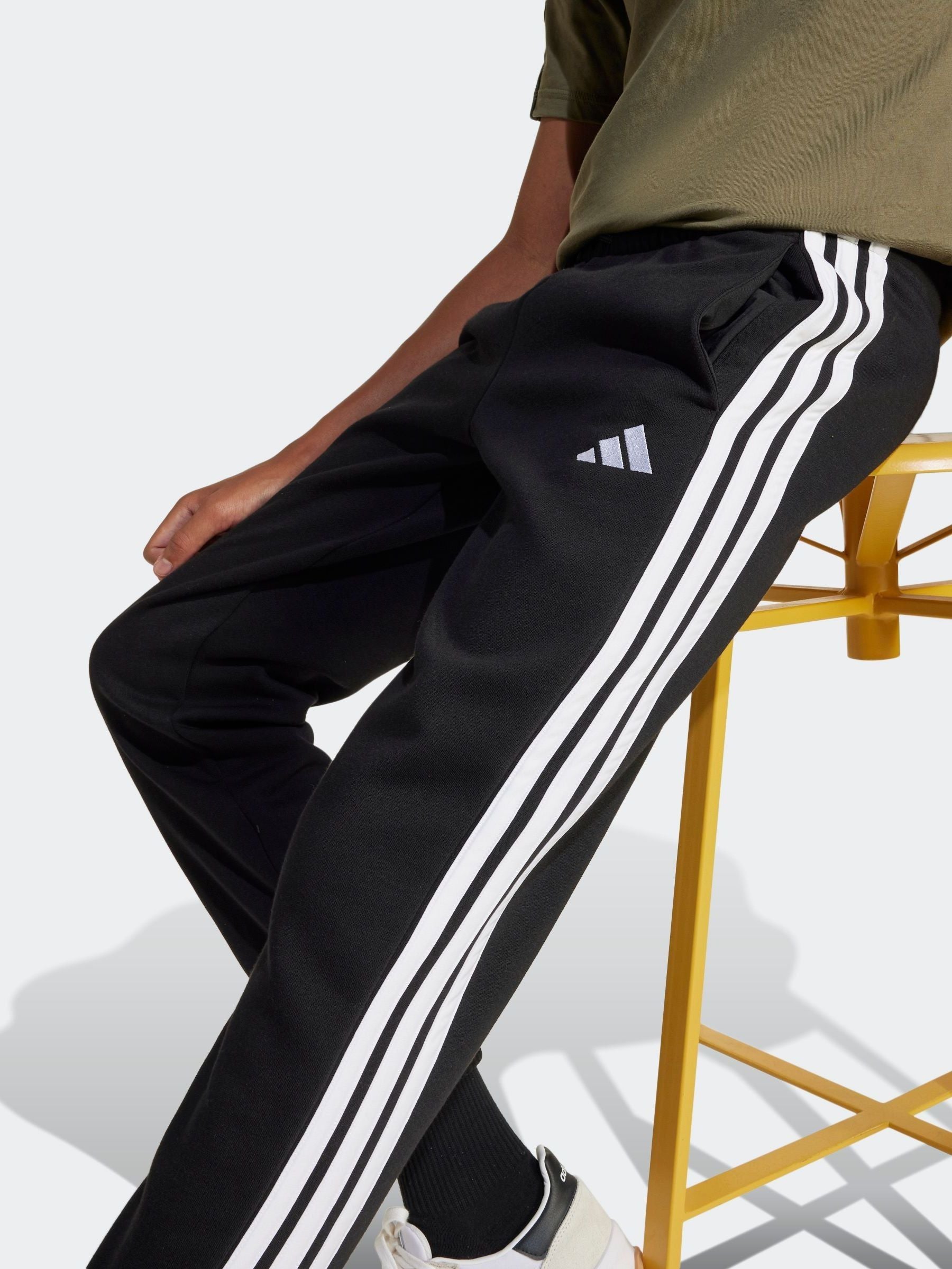 adidas Black 3 Stripe Fleece Joggers