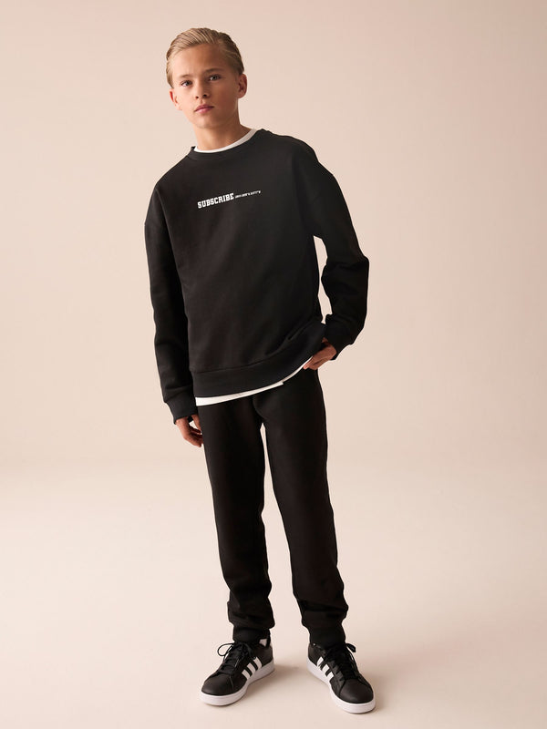 Black Graphic Crew and Joggers Set (3-16yrs)