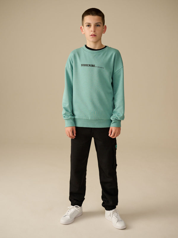 Green/Black Sub5cribe Graphic Crew and Joggers Set (3-16yrs)