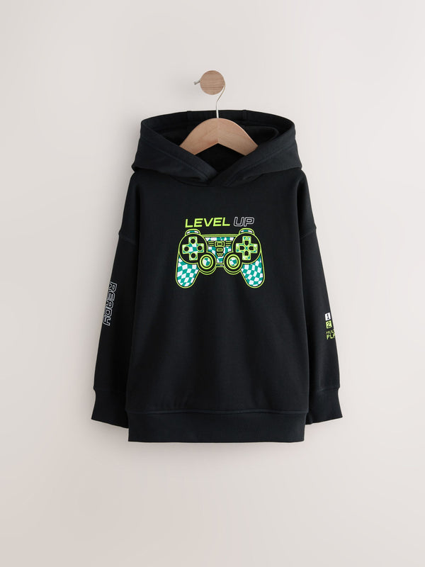 Black Controller Graphic 100% Cotton Hoodie (3-16yrs)